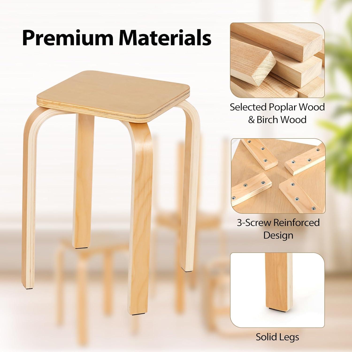 Juego de 4 Taburetes Apilables TOMANOR Madera Natural 45.72 cm