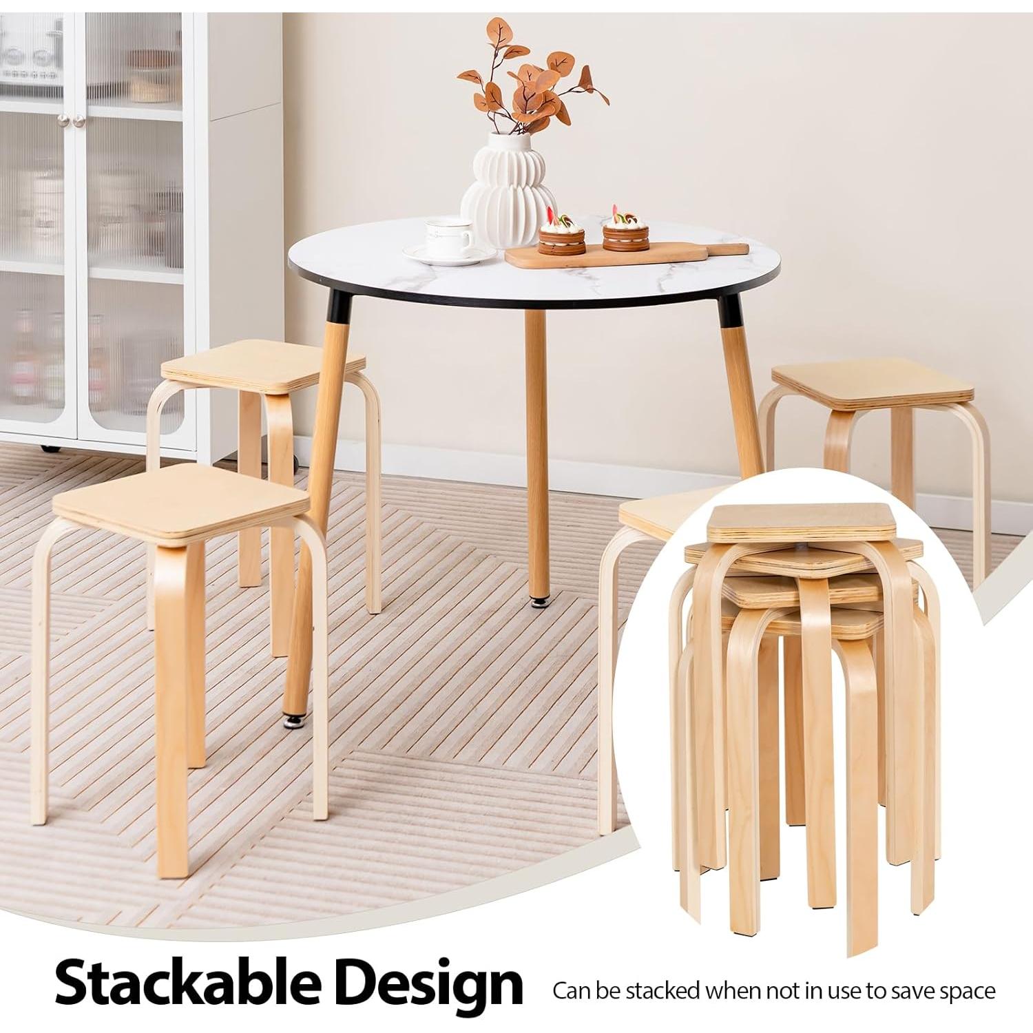 Juego de 4 Taburetes Apilables TOMANOR Madera Natural 45.72 cm