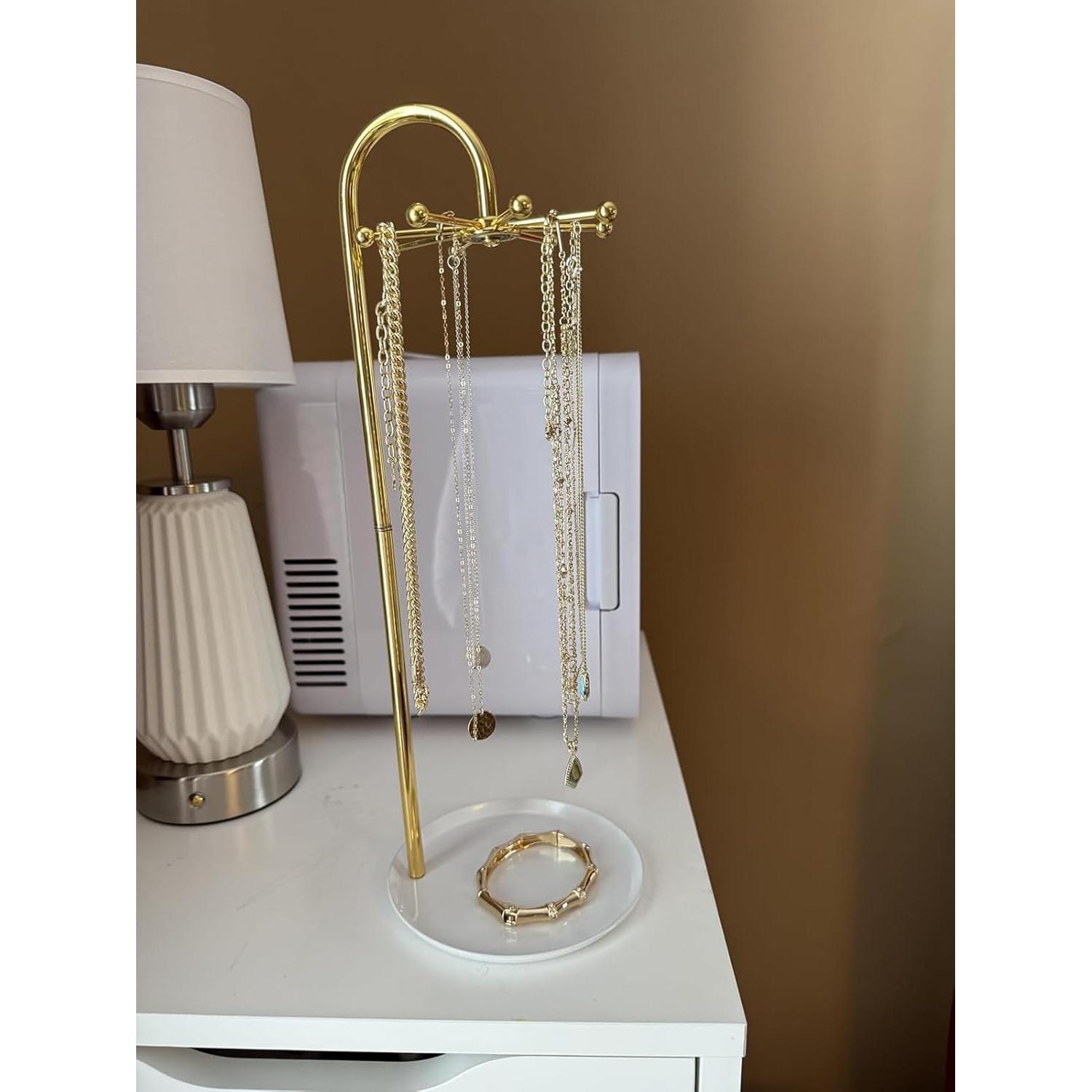 Soporte Giratorio de Joyería Coward Dorado para Collares y Pulseras