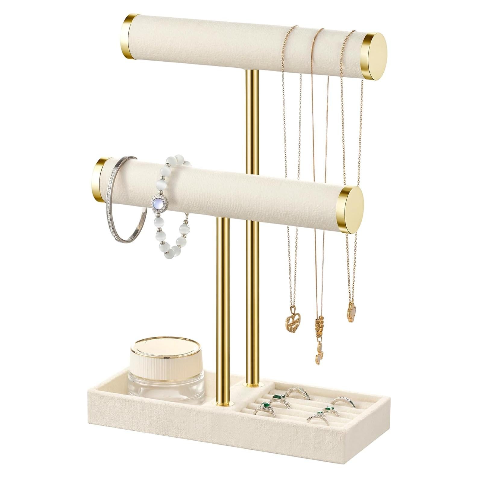 Soporte para Pulseras Bussdis 2 Niveles Terciopelo Beige