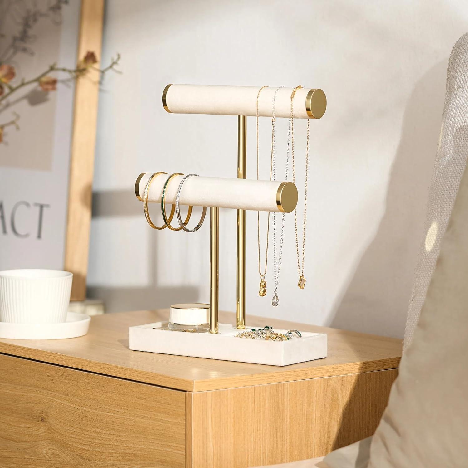 Soporte para Pulseras Bussdis 2 Niveles Terciopelo Beige