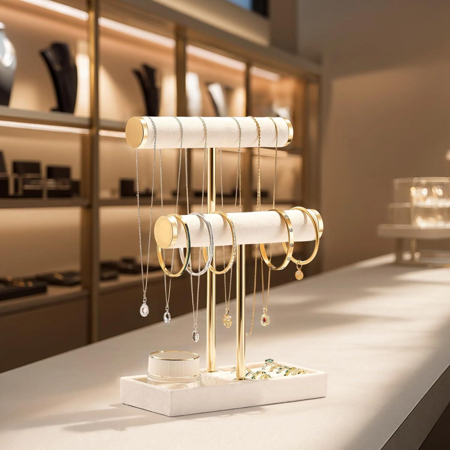 Soporte para Pulseras Bussdis 2 Niveles Terciopelo Beige