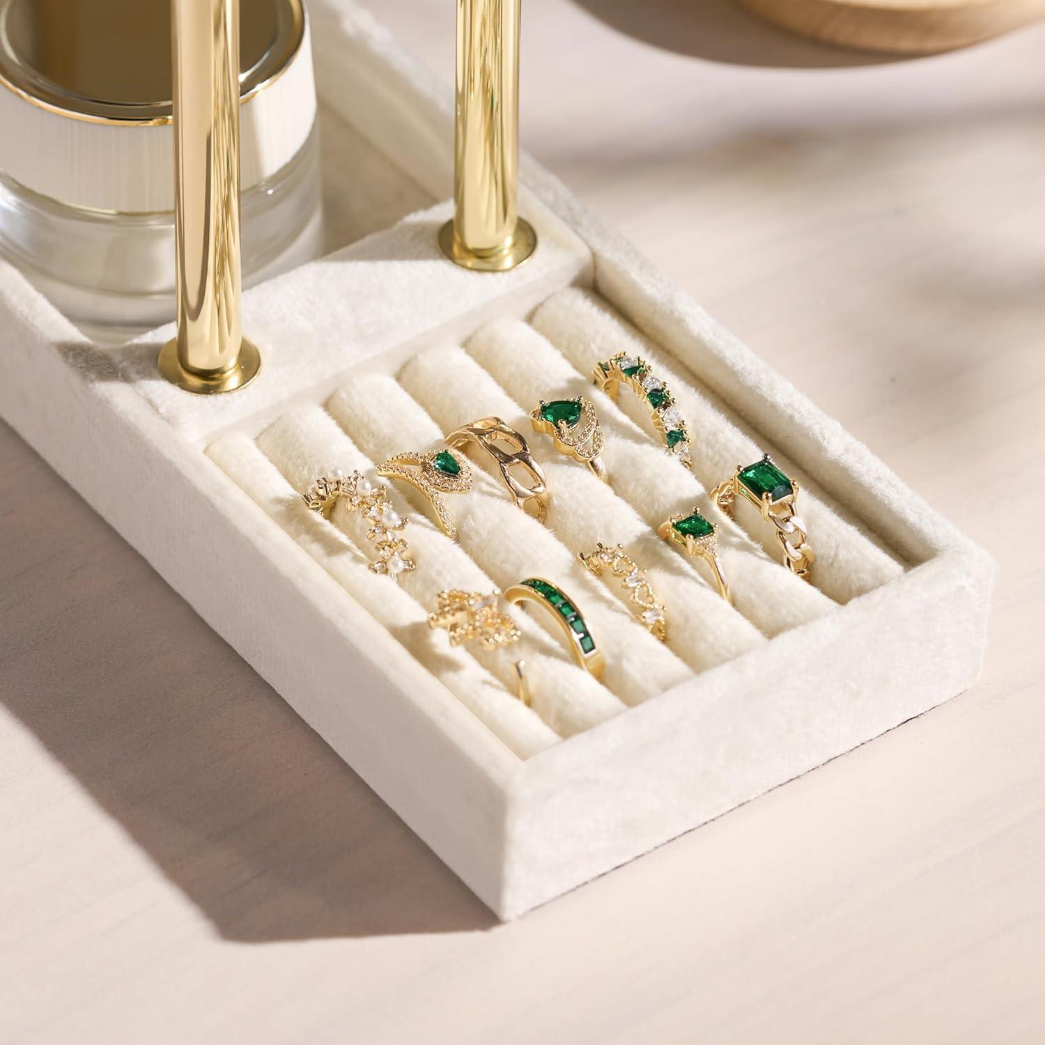 Soporte para Pulseras Bussdis 2 Niveles Terciopelo Beige