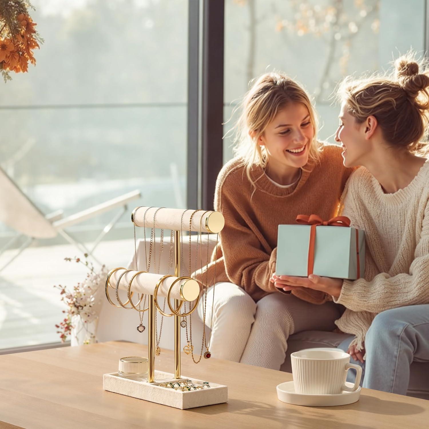 Soporte para Pulseras Bussdis 2 Niveles Terciopelo Beige