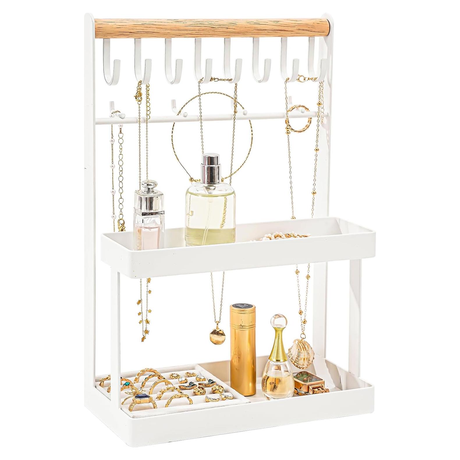Organizador de Joyería Lolalet 4 Niveles Blanco con 12 Ganchos