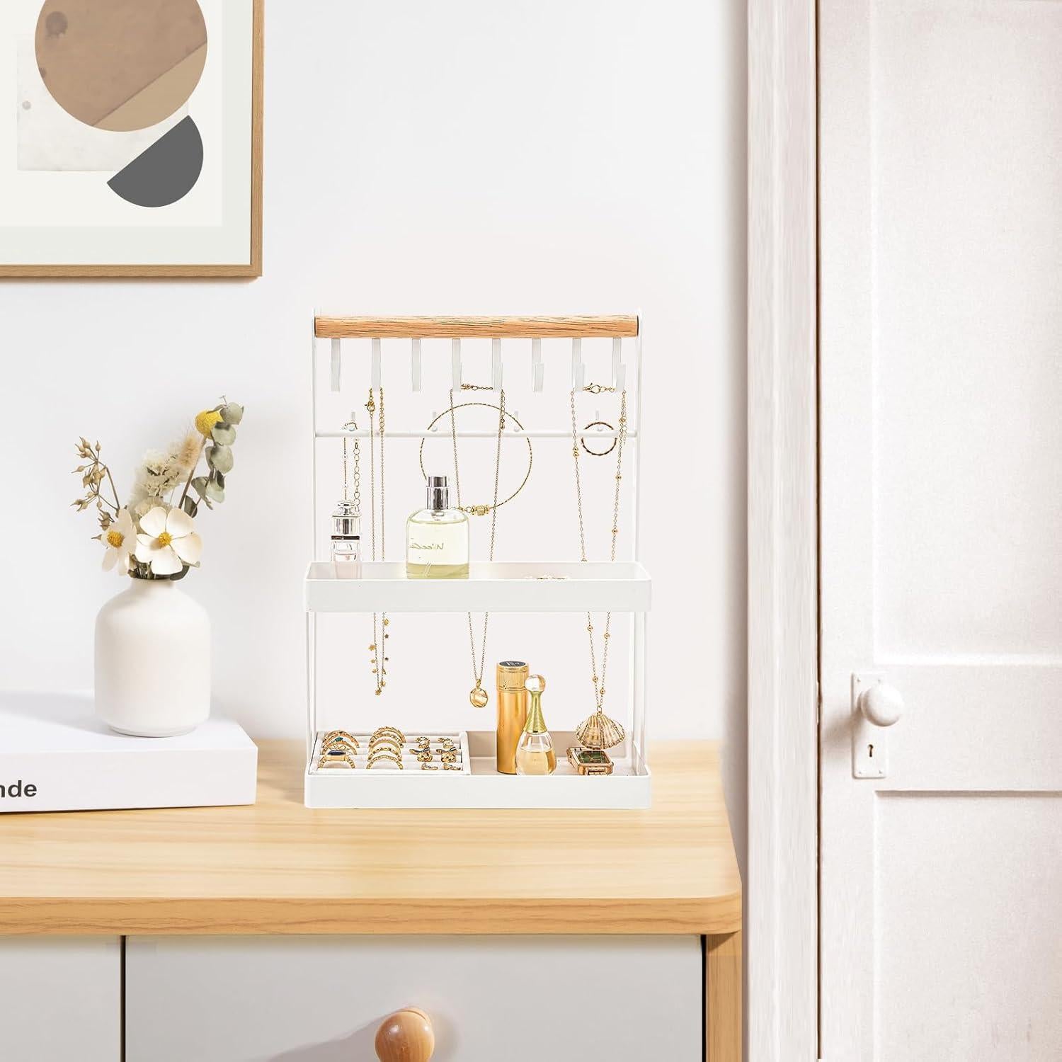 Organizador de Joyería Lolalet 4 Niveles Blanco con 12 Ganchos