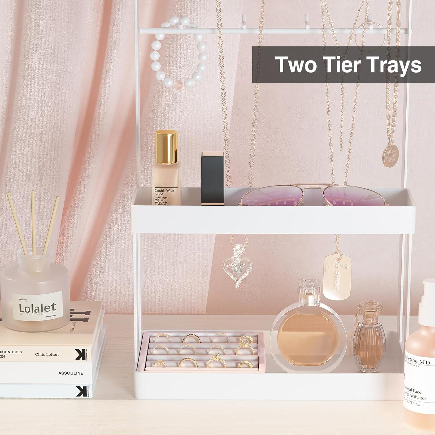 Organizador de Joyería Lolalet 4 Niveles Blanco con 12 Ganchos