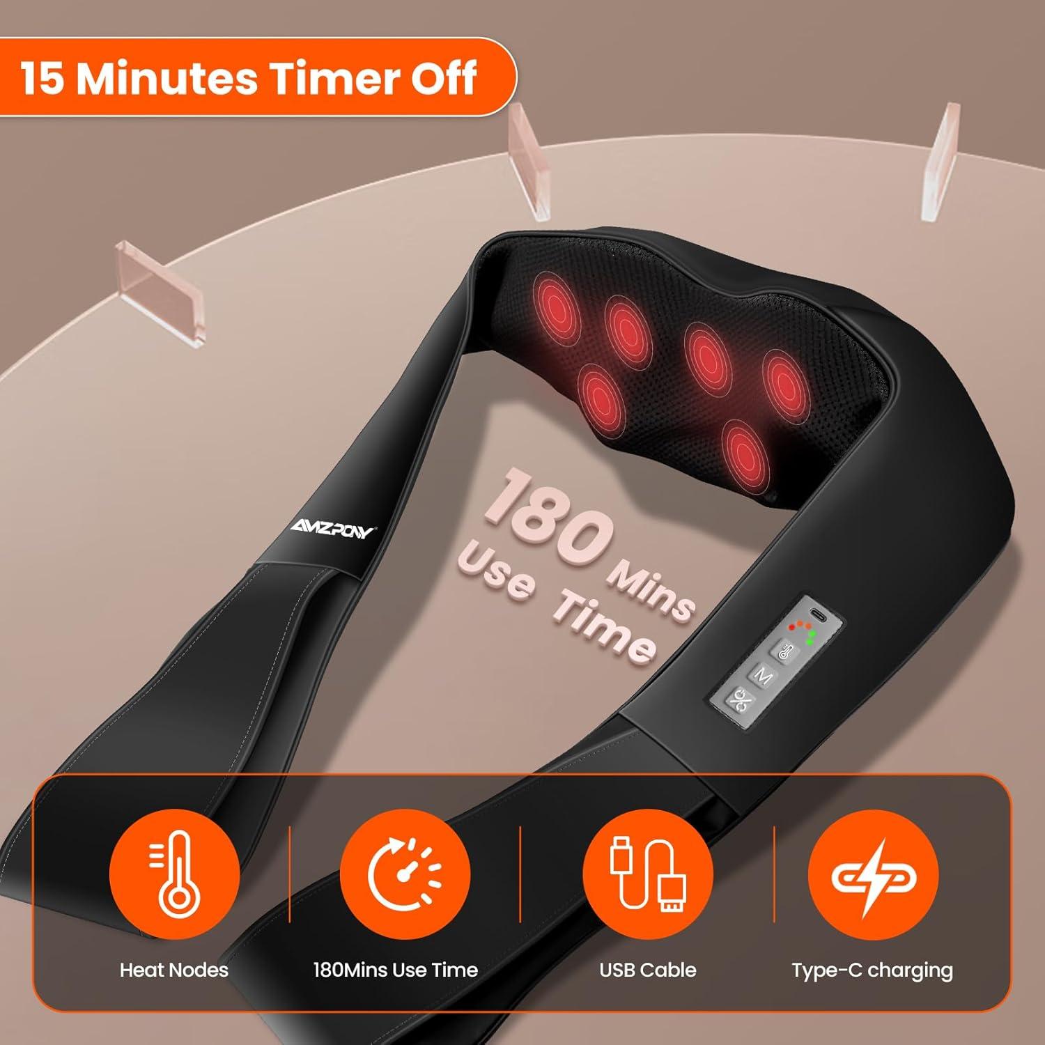 Masajeador de Cuello Inalámbrico AMZPONY Shiatsu con Calor