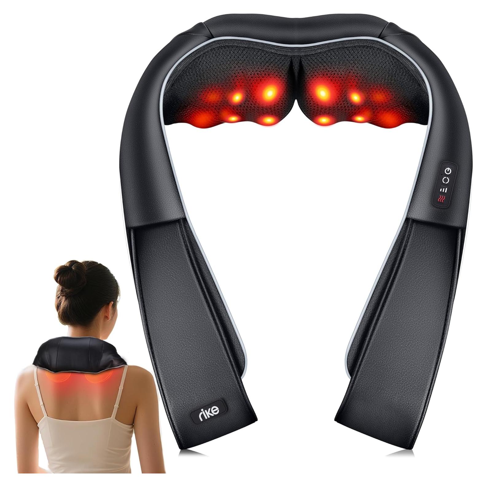 Masajeador Shiatsu Eléctrico RIKE con Calor 3D para Espalda y Cuello