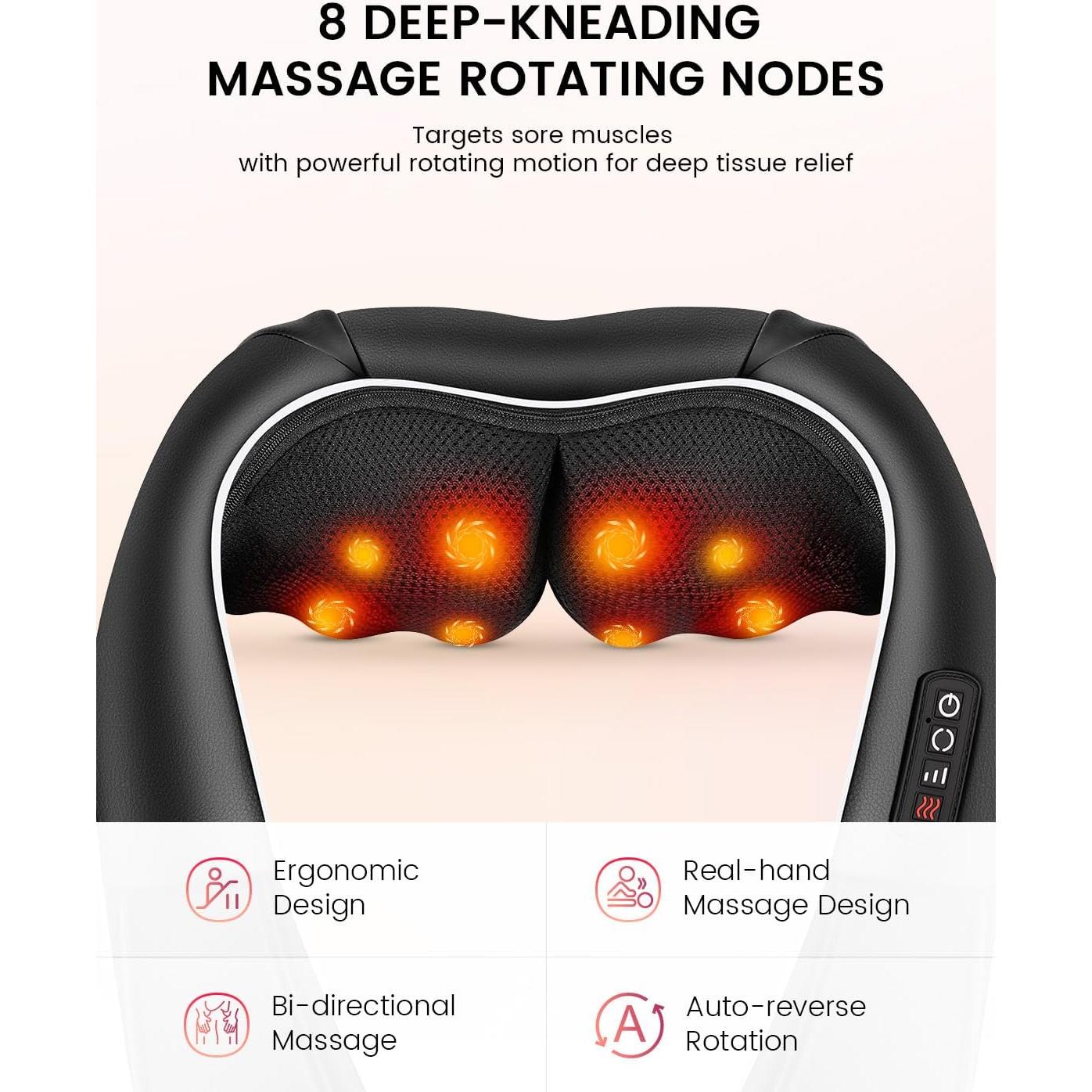 Masajeador Shiatsu Eléctrico RIKE con Calor 3D para Espalda y Cuello