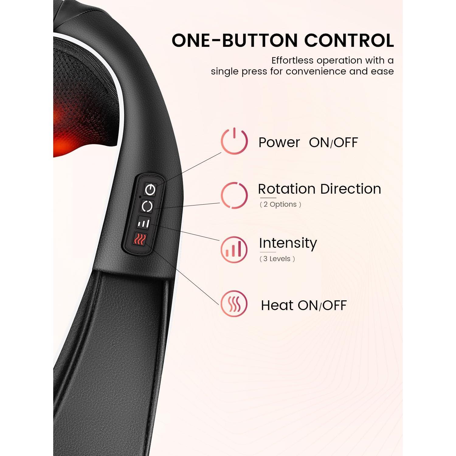 Masajeador Shiatsu Eléctrico RIKE con Calor 3D para Espalda y Cuello