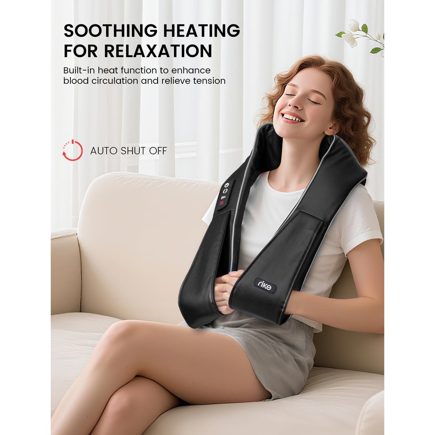 Masajeador Shiatsu Eléctrico RIKE con Calor 3D para Espalda y Cuello