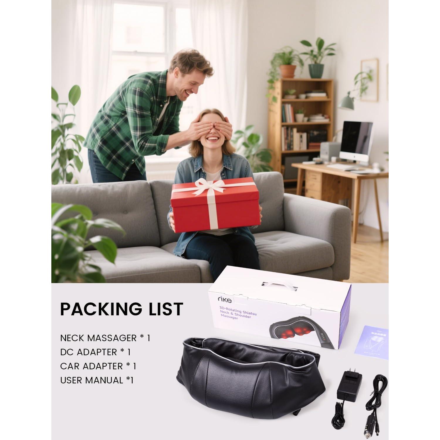 Masajeador Shiatsu Eléctrico RIKE con Calor 3D para Espalda y Cuello