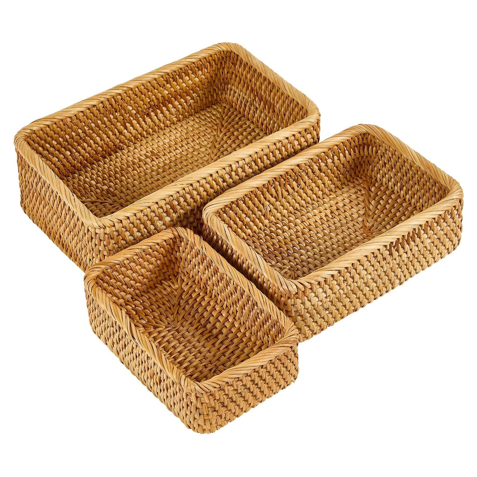 Juego de 3 Cestas Rectangulares de Rattan Whalehub - Almacenamiento Natural