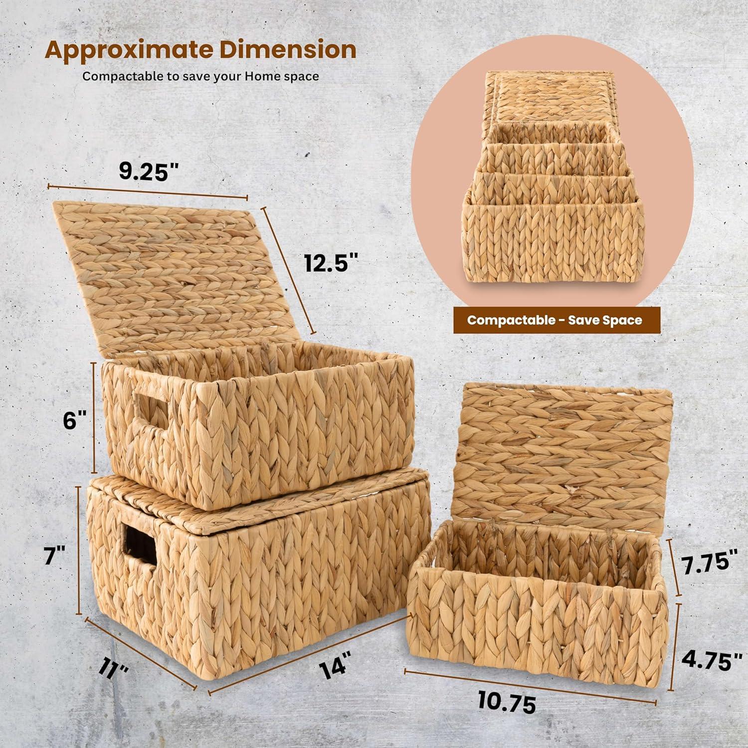 Juego de 3 Cestas de Almacenamiento KOLWOVEN con Tapa Beige