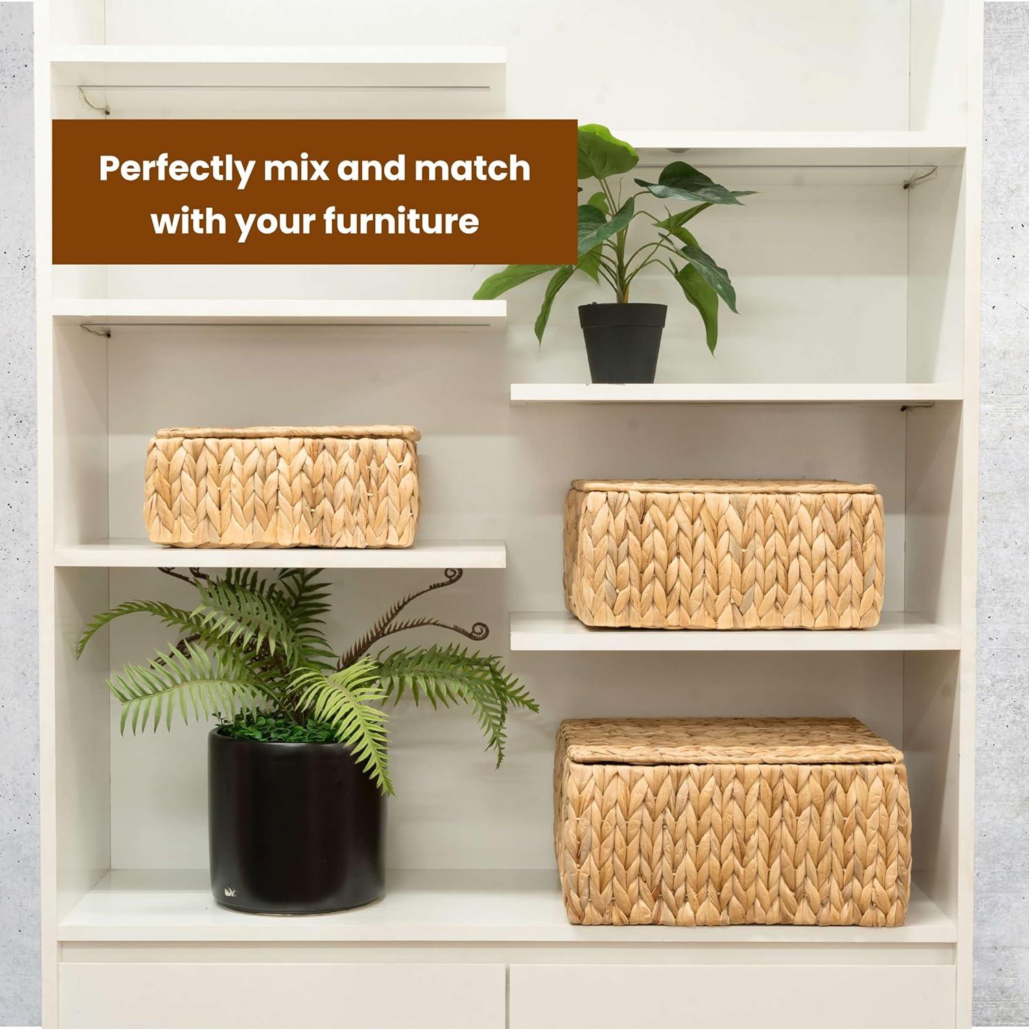 Juego de 3 Cestas de Almacenamiento KOLWOVEN con Tapa Beige