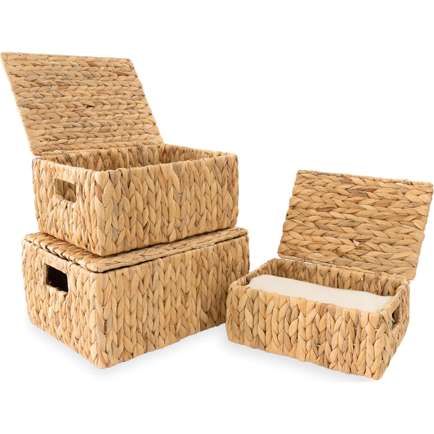 Juego de 3 Cestas de Almacenamiento KOLWOVEN con Tapa Beige