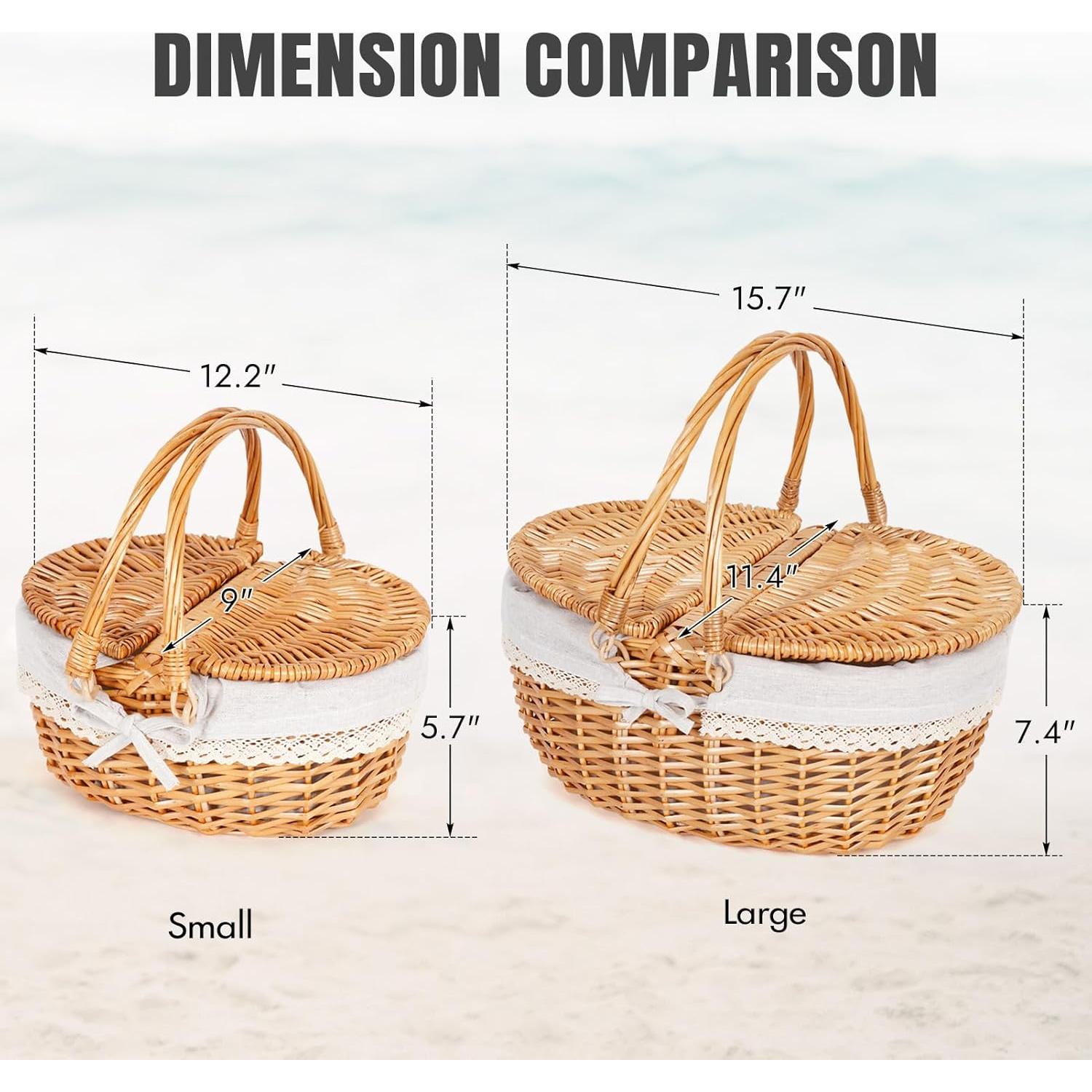 Cesta de Picnic Grande Happypicnic de Mimbre 40x29x18.7 cm