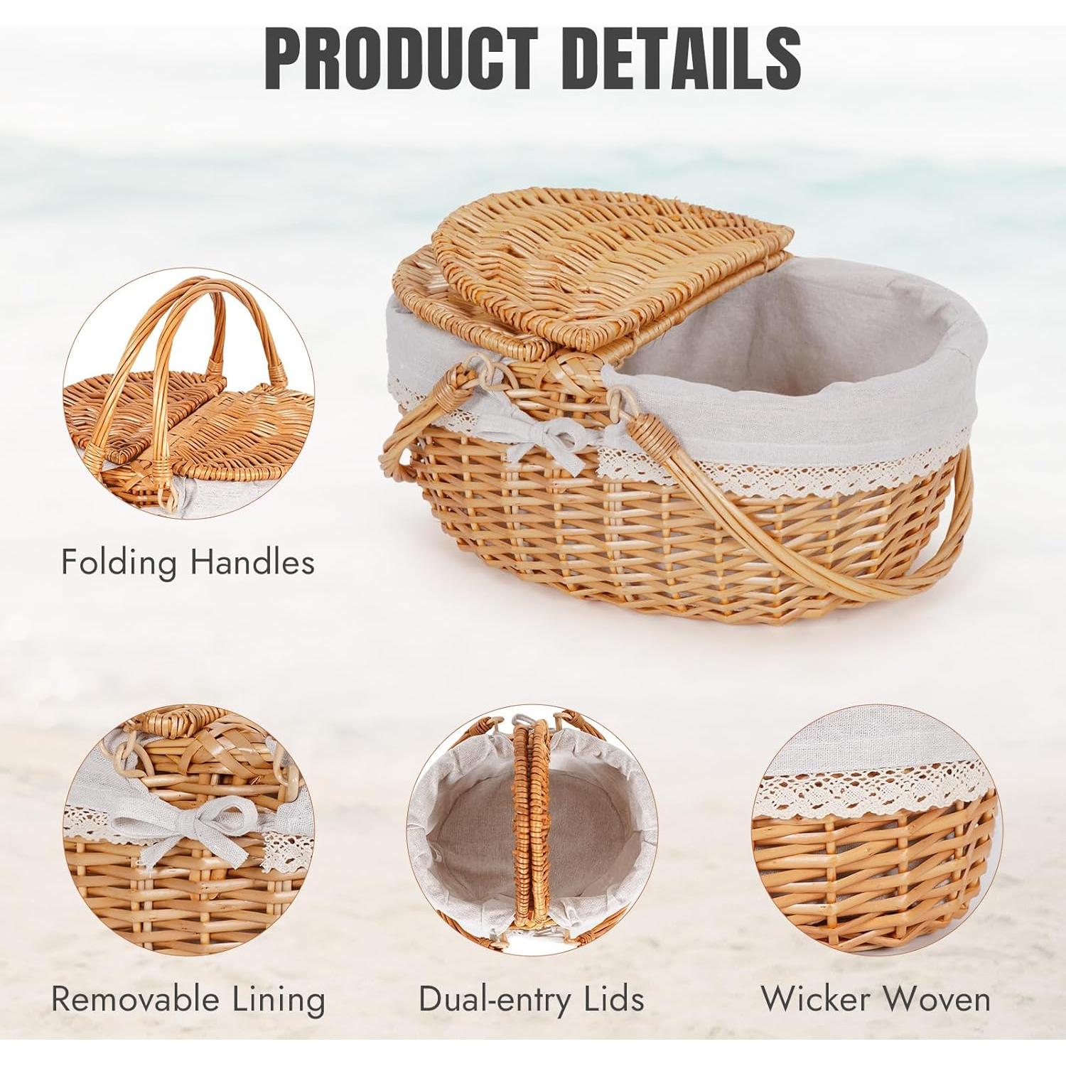 Cesta de Picnic Grande Happypicnic de Mimbre 40x29x18.7 cm