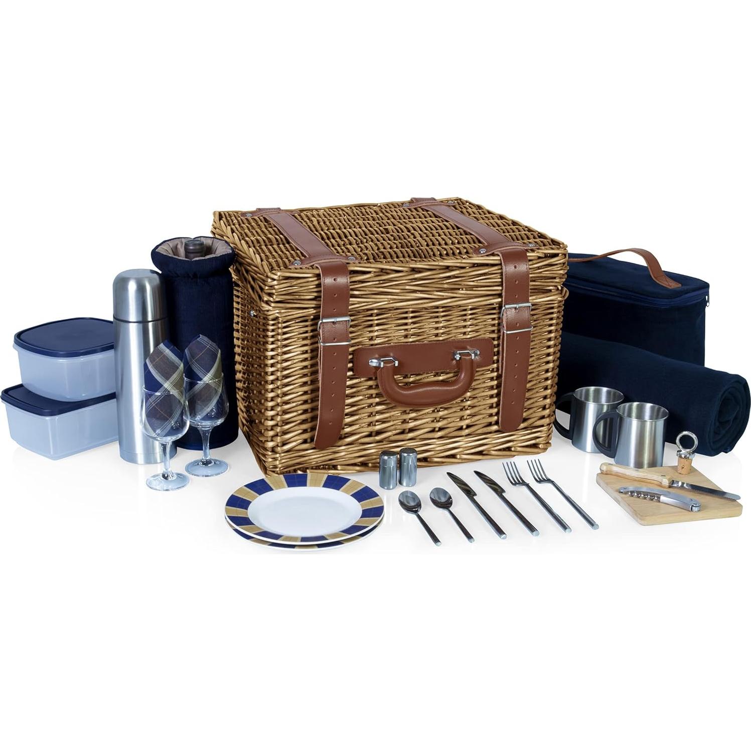Canasto de Picnic Deluxe para 2 Picnic Time - Mimbre Azul