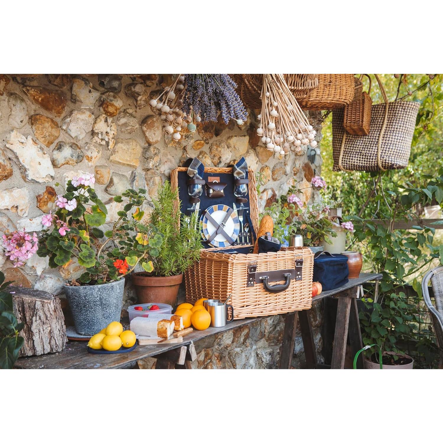 Canasto de Picnic Deluxe para 2 Picnic Time - Mimbre Azul