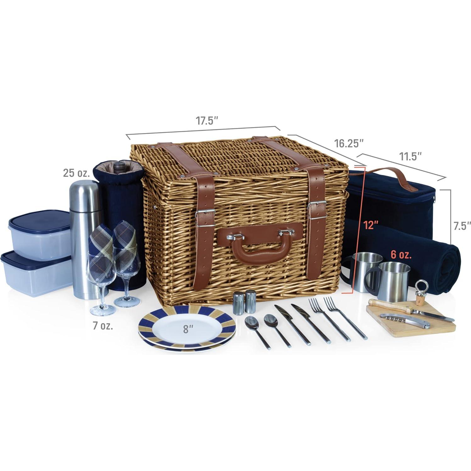 Canasto de Picnic Deluxe para 2 Picnic Time - Mimbre Azul