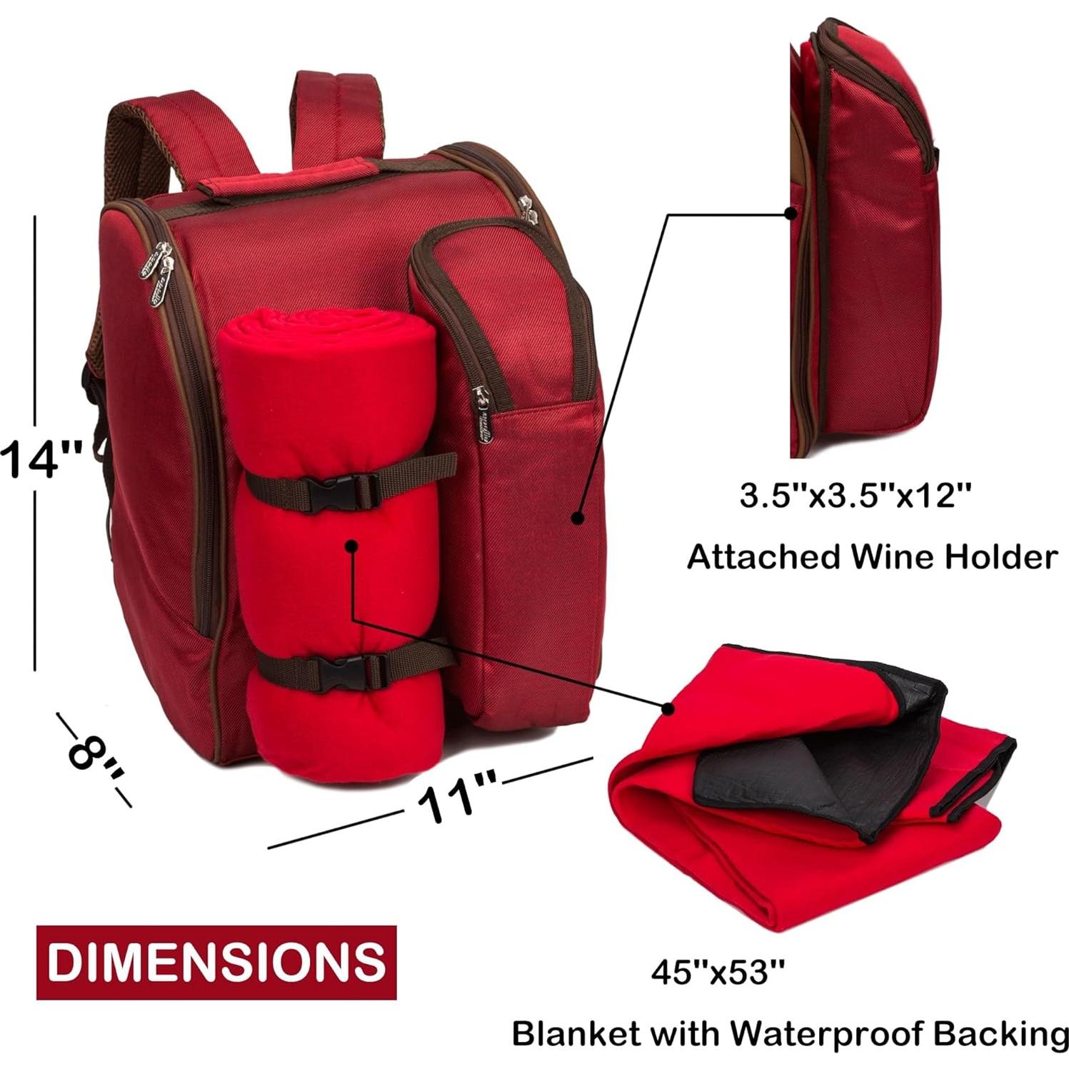 Mochila de Picnic Aislada BRONZY para 2 Personas - Rojo