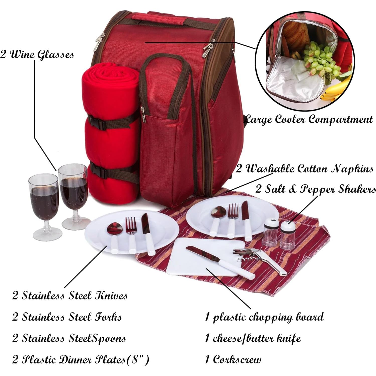 Mochila de Picnic Aislada BRONZY para 2 Personas - Rojo