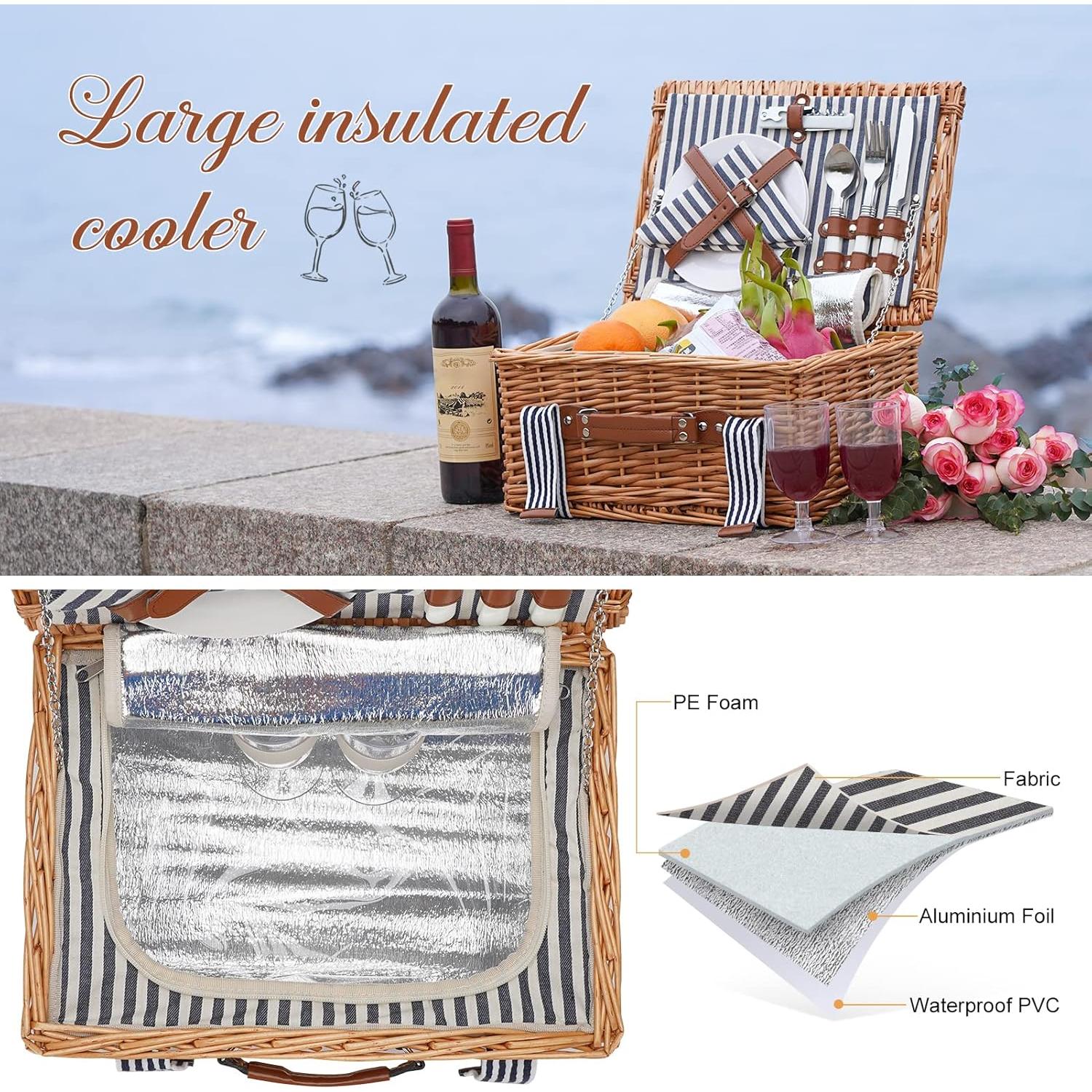 Cesta de Picnic Wickerland para 2 Personas con Enfriador Aislado