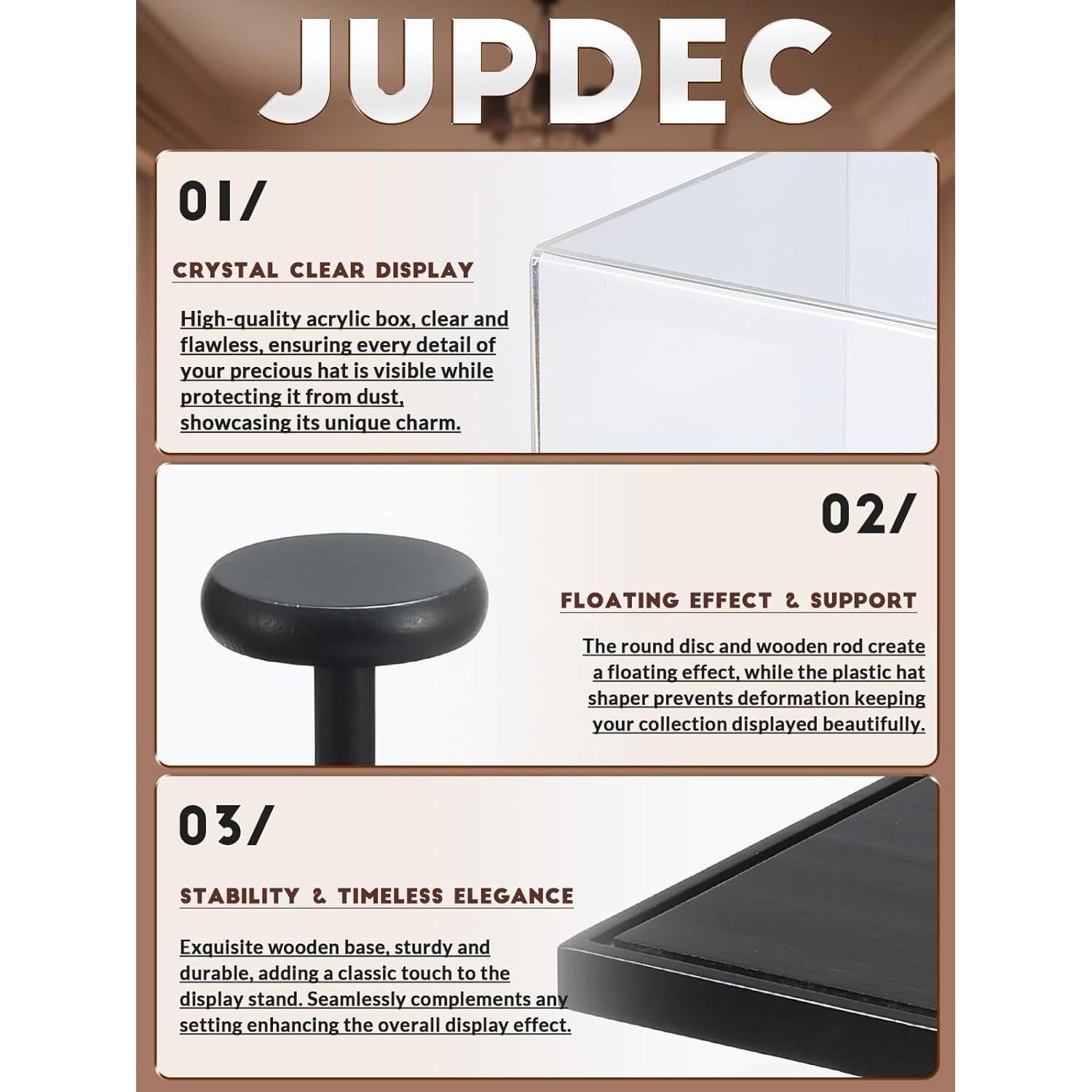 Estuche Acrílico para Sombreros JupDec con Base de Madera