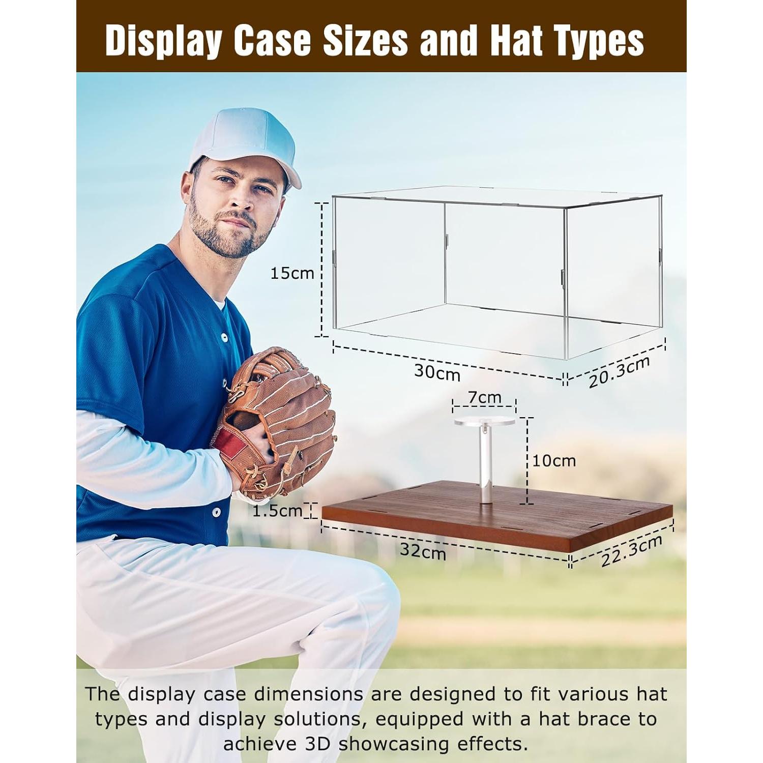 Caja de Exhibición para Gorras de Béisbol Acrílica 30x20x15 cm