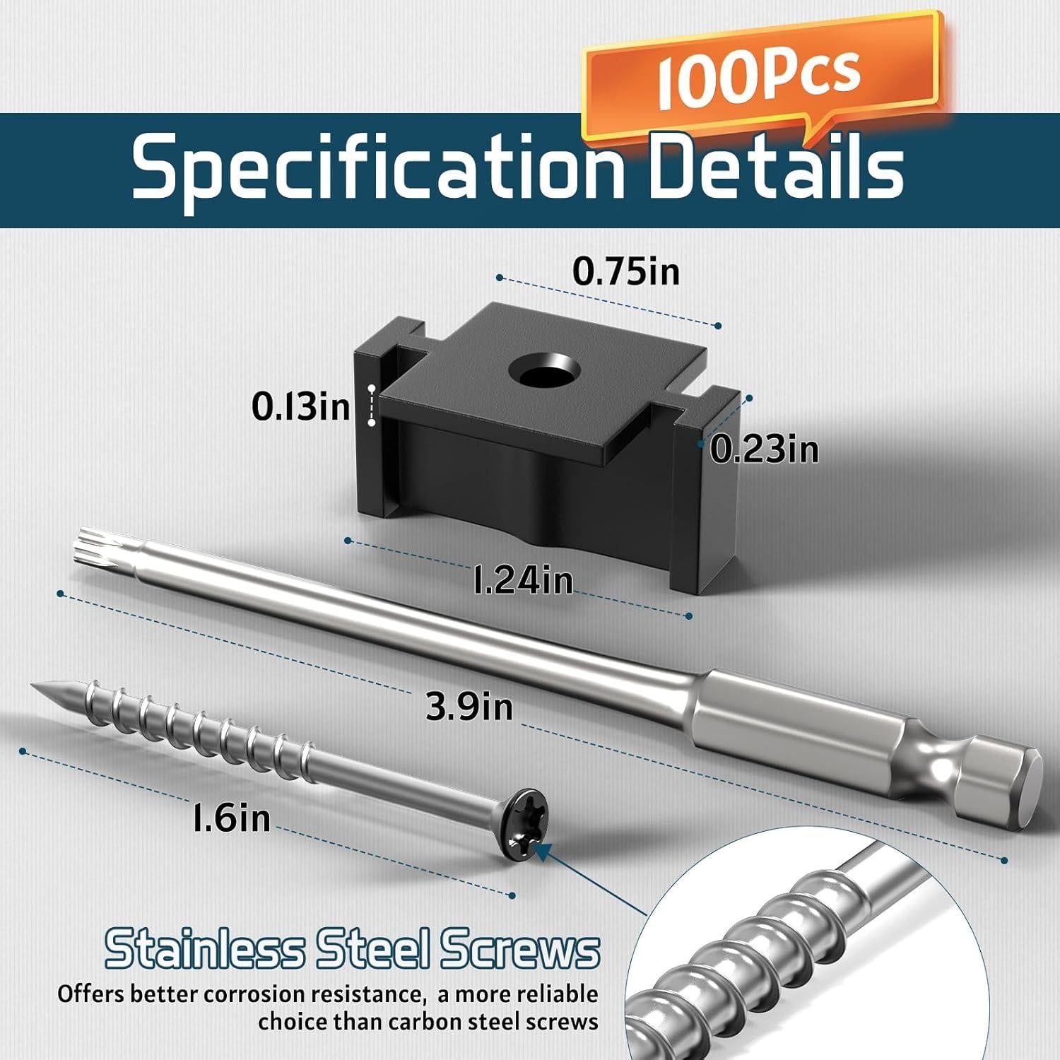 100 Sujetadores Ocultos Buzzlett para Decks con Tornillos Inox