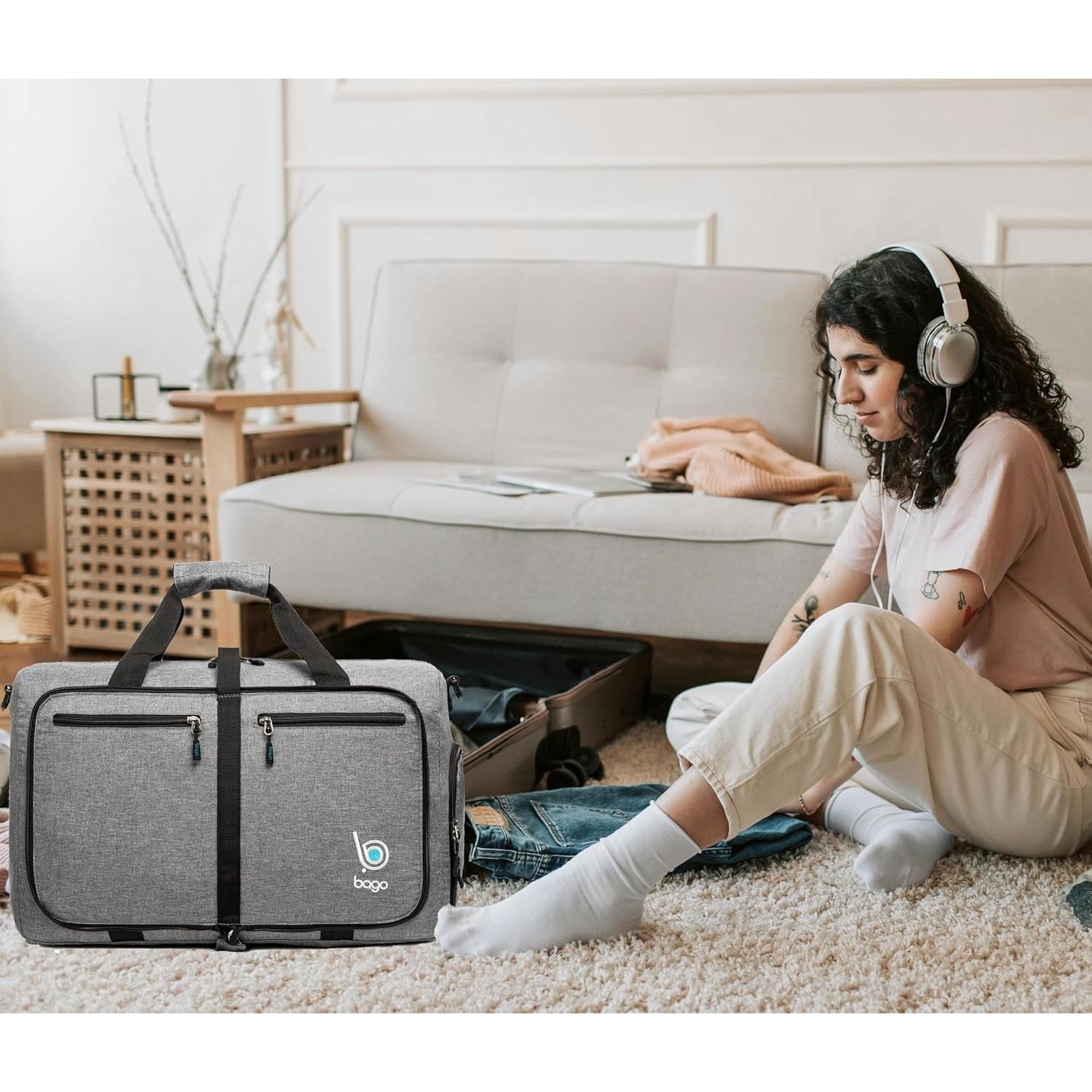 Bolsa de Viaje Plegable Bago 40L Gris Nieve - Impermeable y Ligera