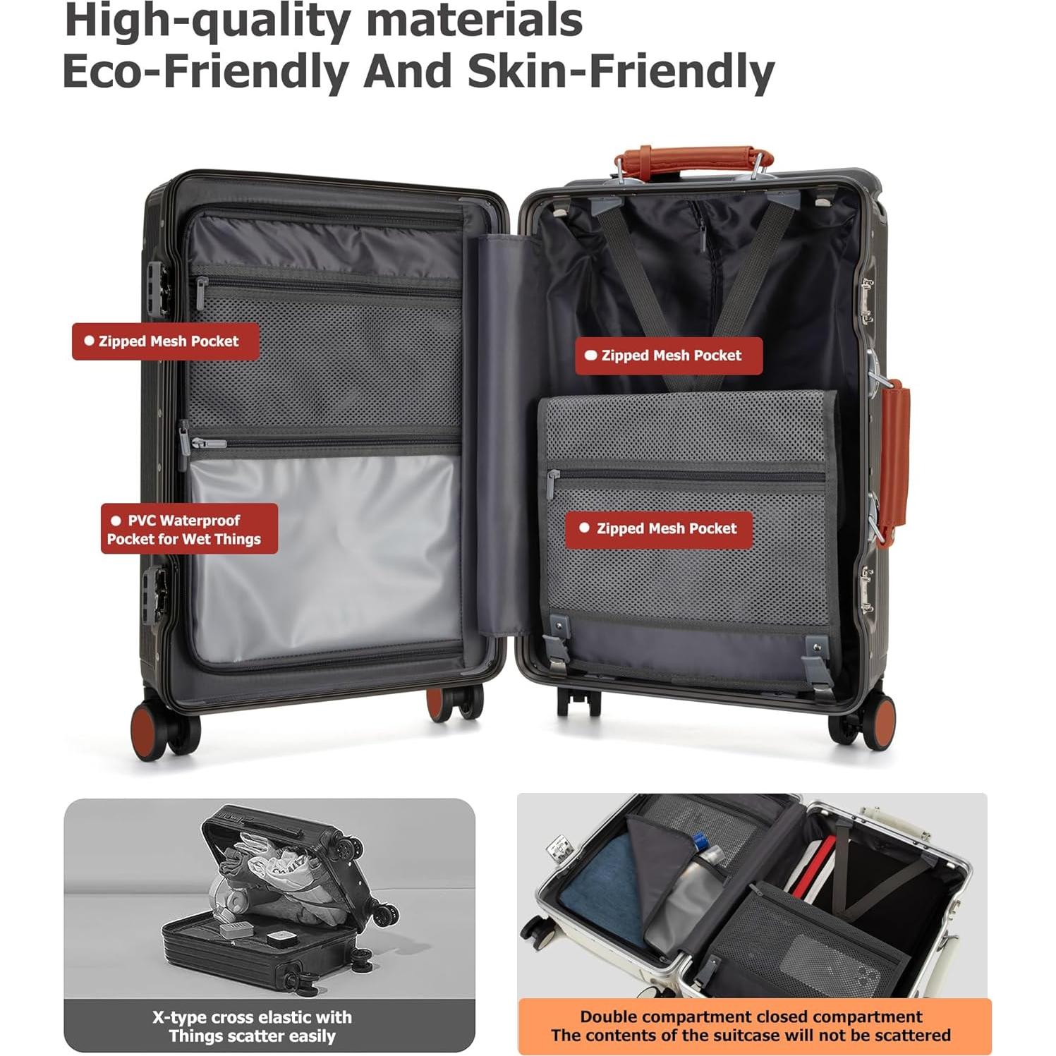 Maleta de Mano Feilario 20" Aluminio Duro con Cerradura TSA