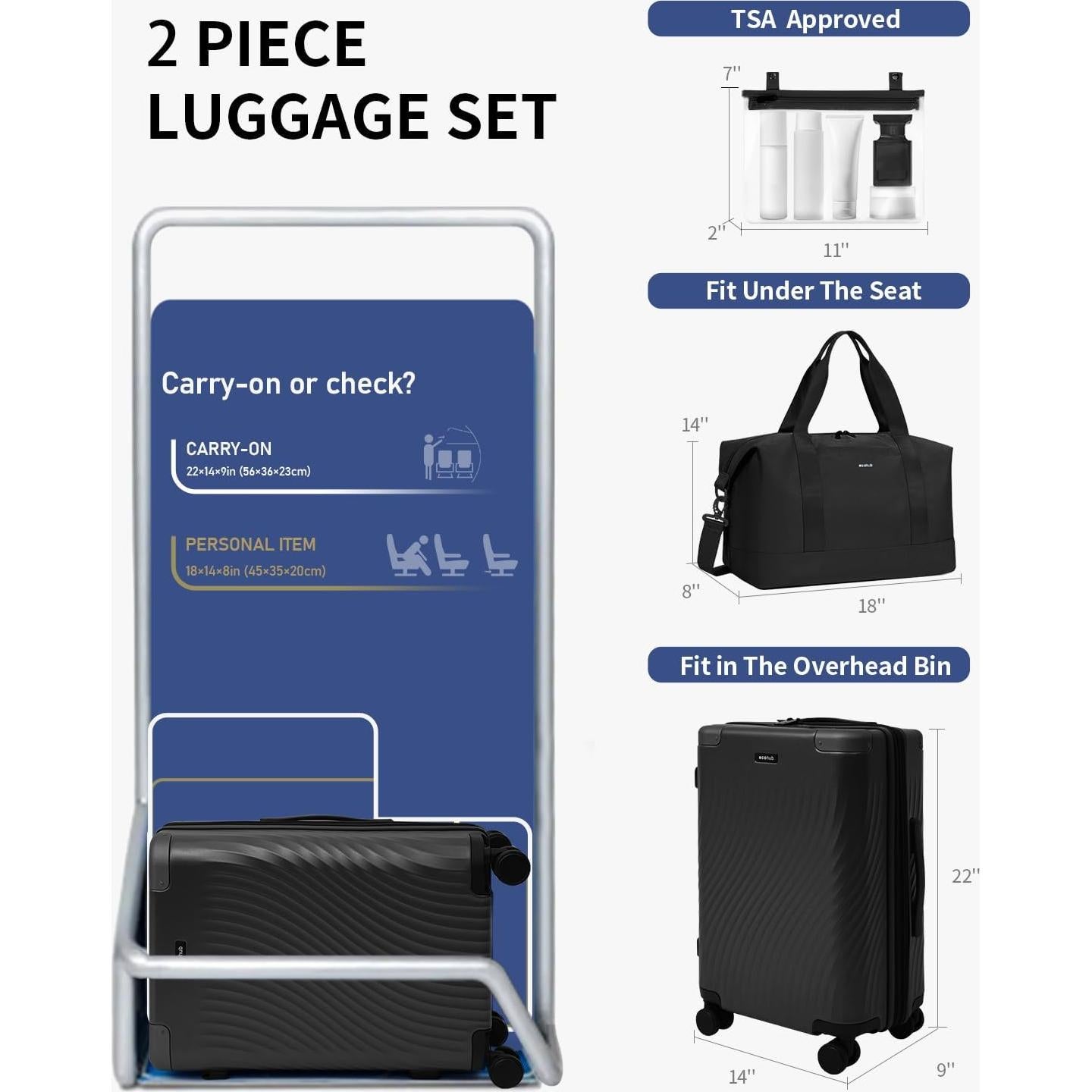 Maleta de Mano Expandible ECOHUB 20" Negra con Duffel