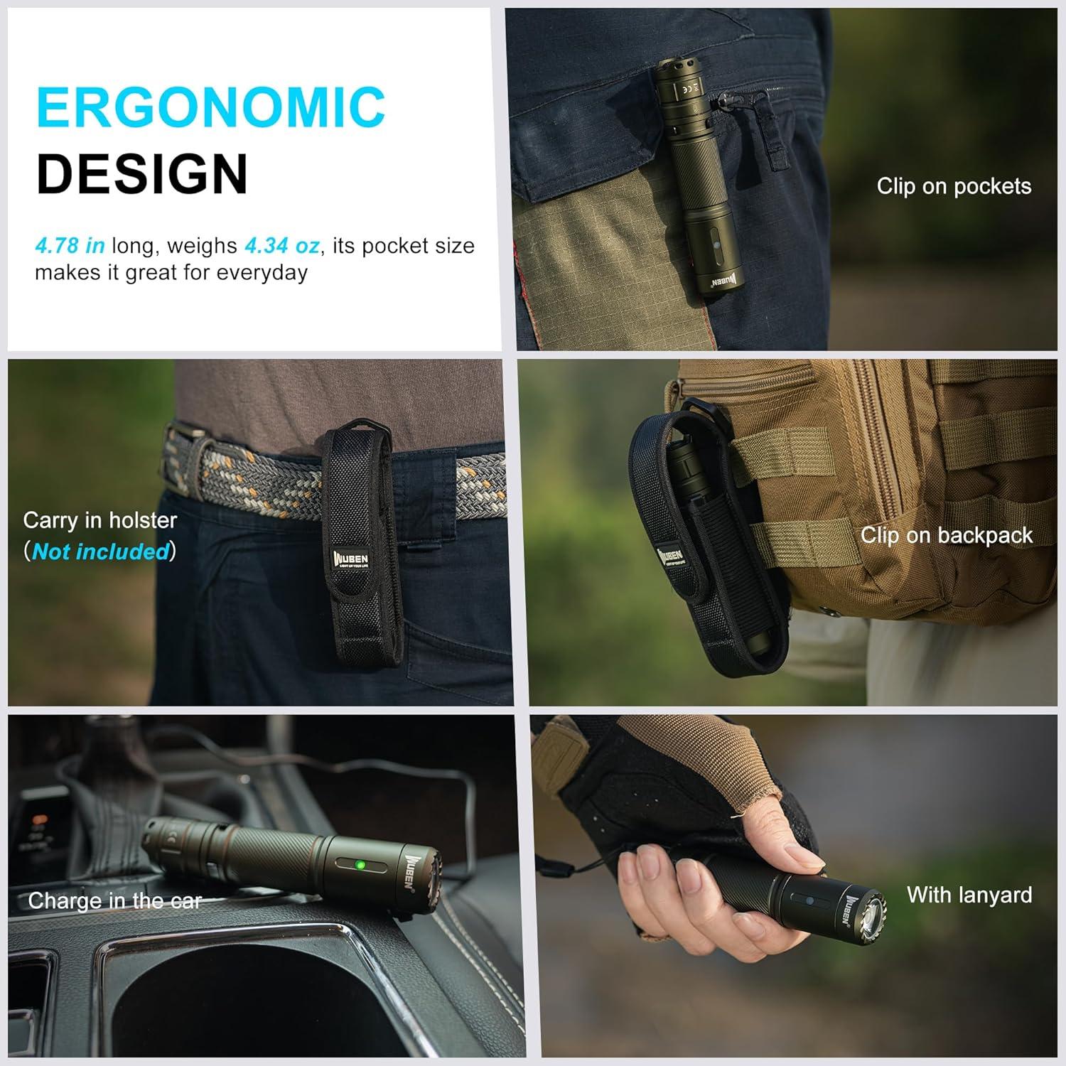 Linterna Recargable WUBEN C3 1200 Lúmenes LED IP68 Verde