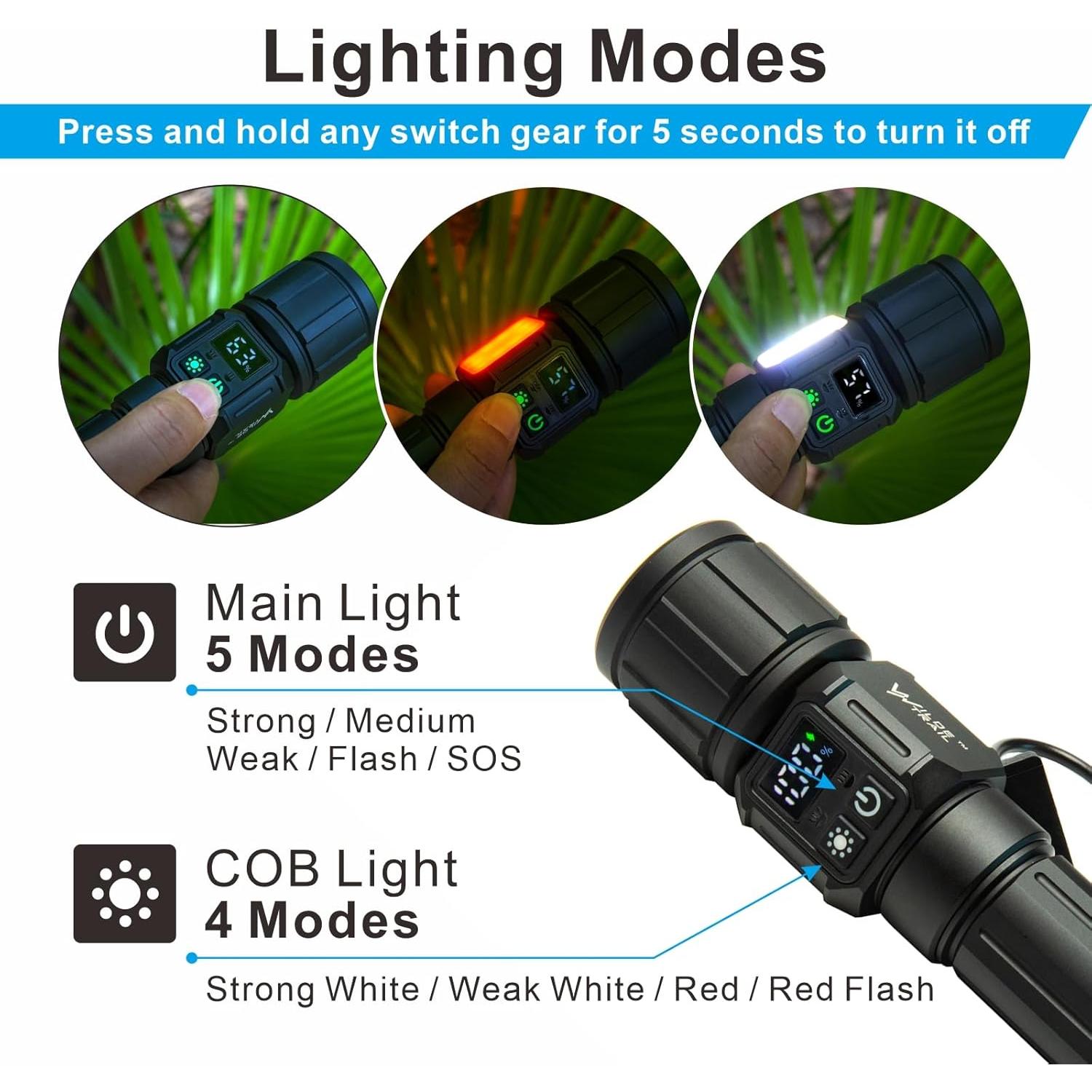 Linterna Táctica Recargable WILDE TRAIL 20000LM 9 Modos IPX4