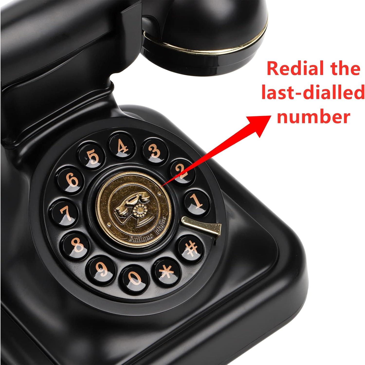 Teléfono de Línea Fija Retro Peohud con Redial y Timbre Ajustable