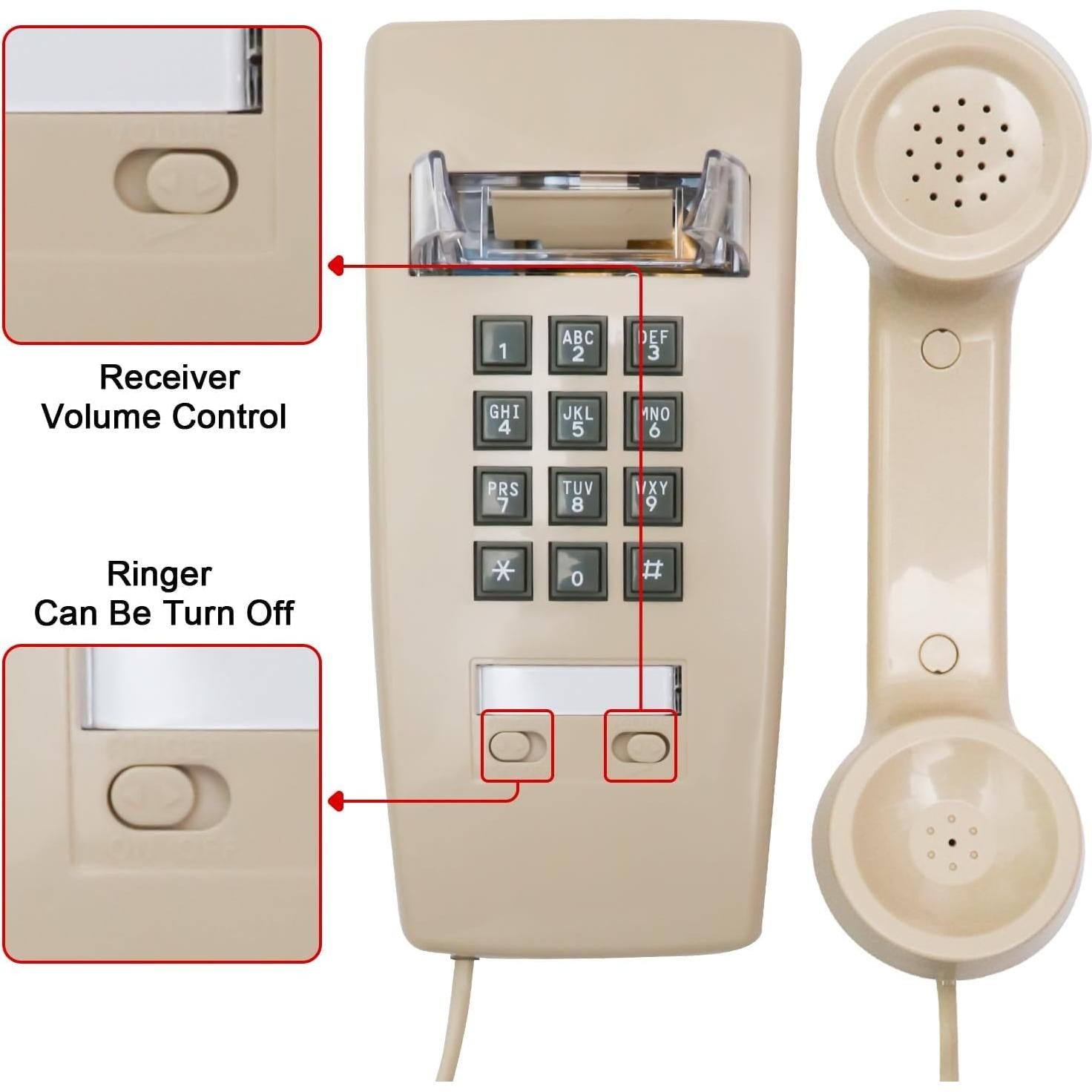 Teléfono de Pared Retro Sangyn Beige con Timbre Mecánico