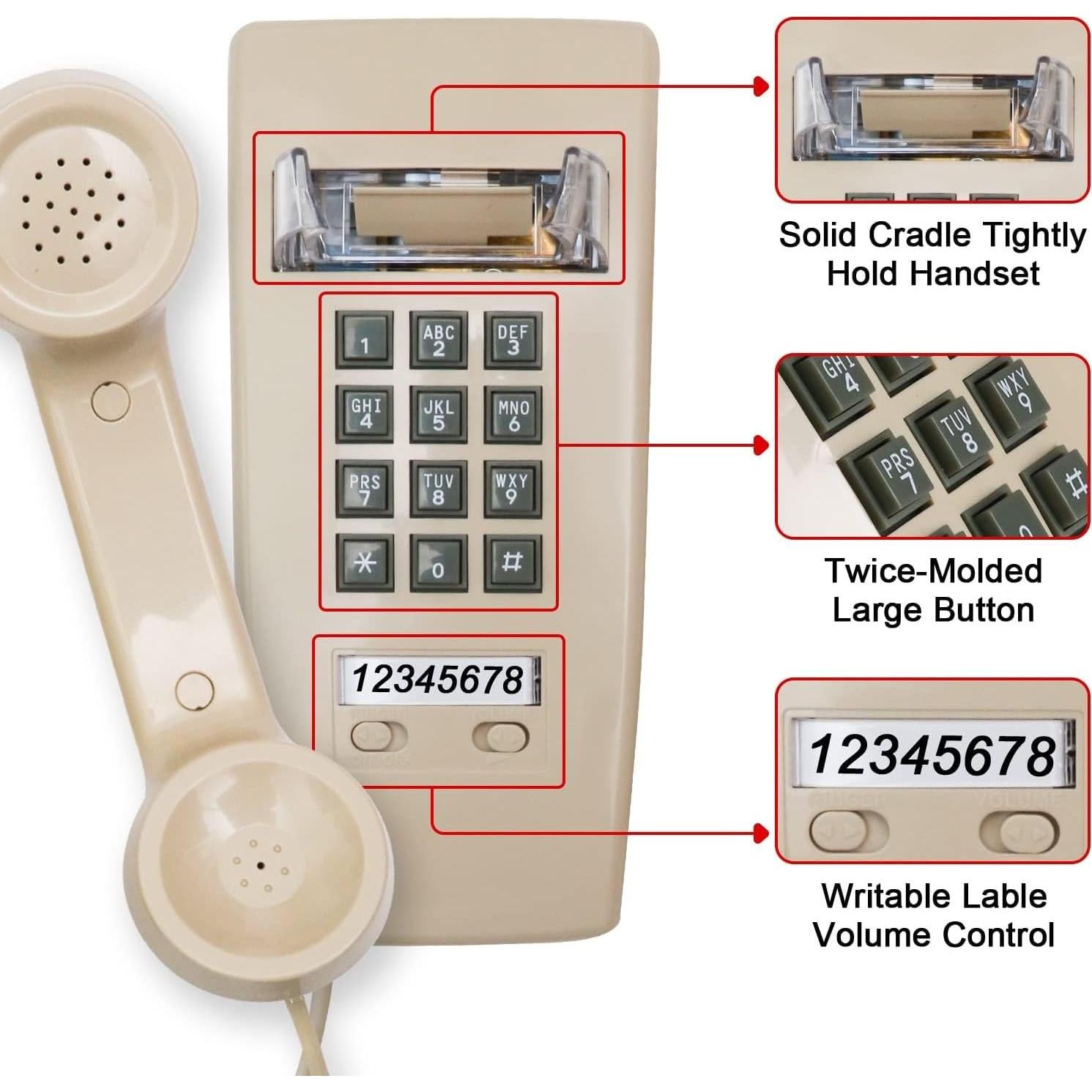 Teléfono de Pared Retro Sangyn Beige con Timbre Mecánico