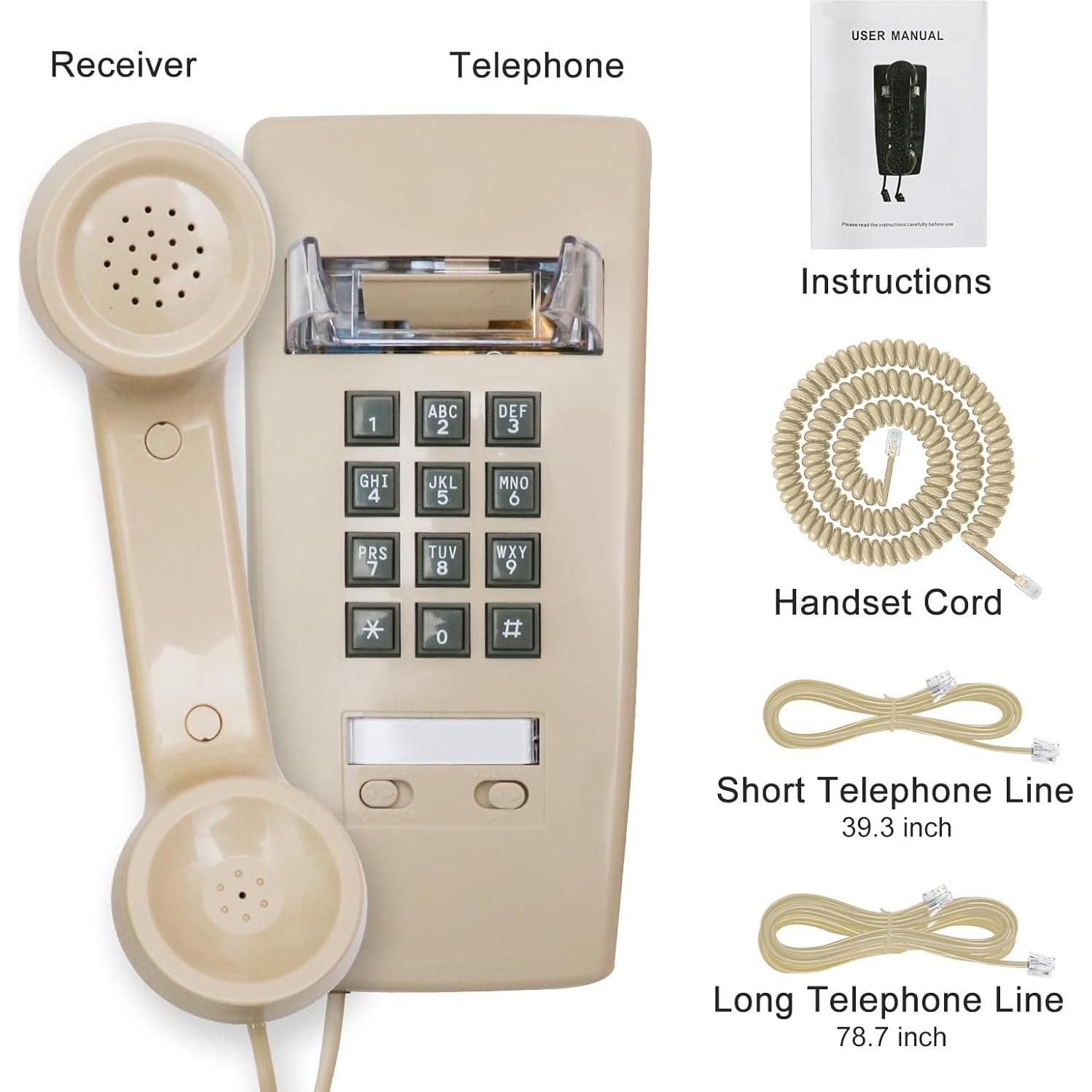 Teléfono de Pared Retro Sangyn Beige con Timbre Mecánico