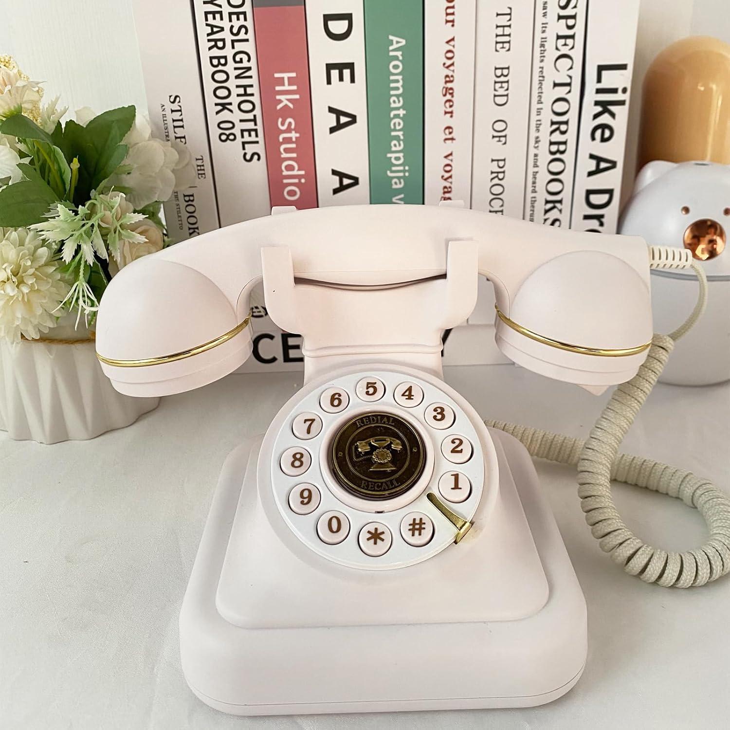 Teléfono de Línea Fija Retro Sentno Disco Vintage Blanco