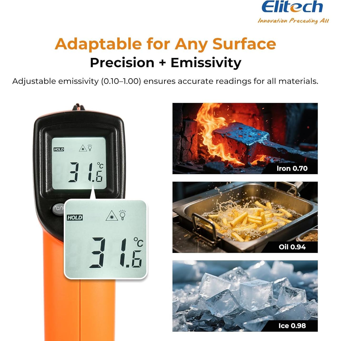 Termómetro Infrarrojo Elitech DIT-220 -50 a 380°C Sin Contacto