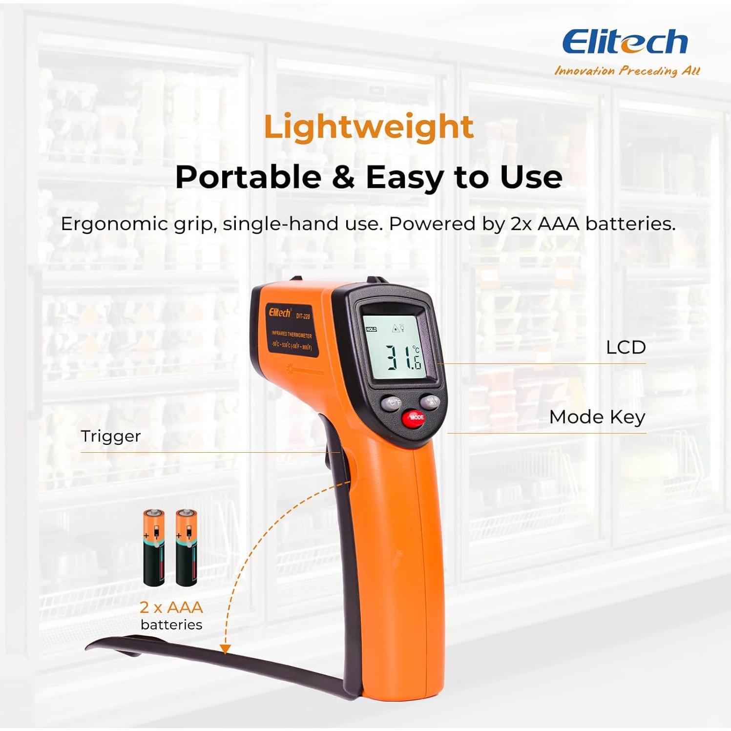 Termómetro Infrarrojo Elitech DIT-220 -50 a 380°C Sin Contacto