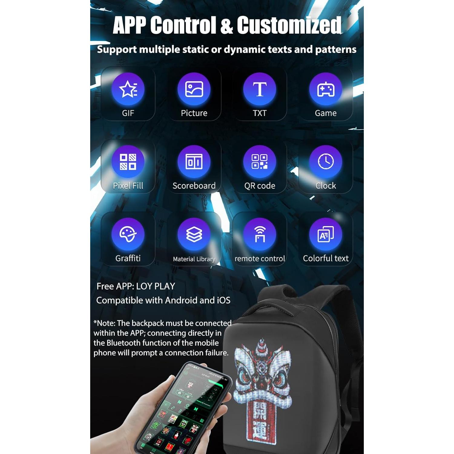 Mochila LED Impermeable MK-T3-UHD 23L para Laptop 16"