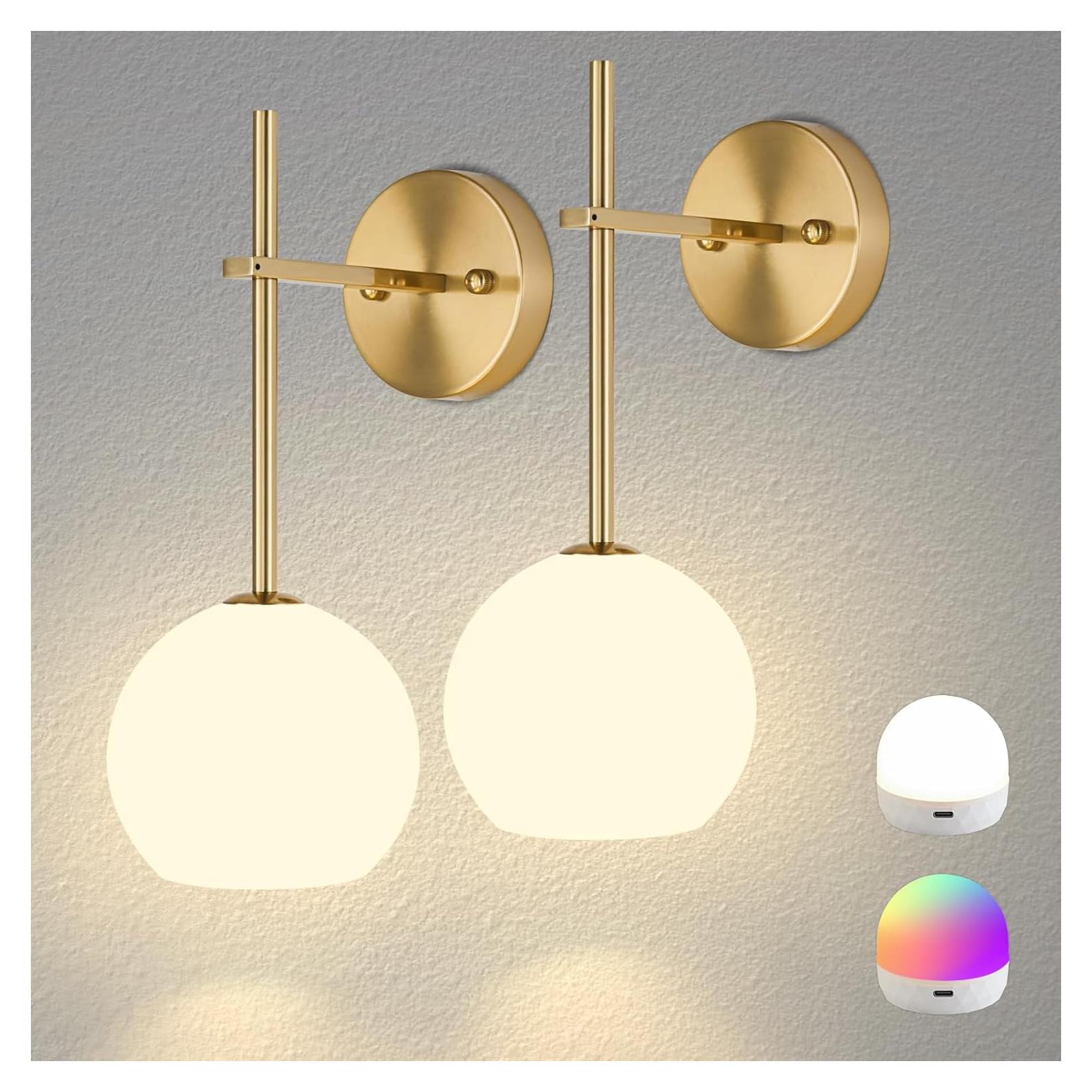 Juego de 2 Apliques de Pared Dorados Keep Shinning, 12 RGB