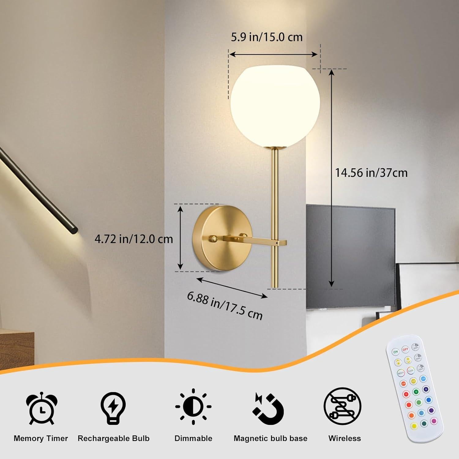 Juego de 2 Apliques de Pared Dorados Keep Shinning, 12 RGB
