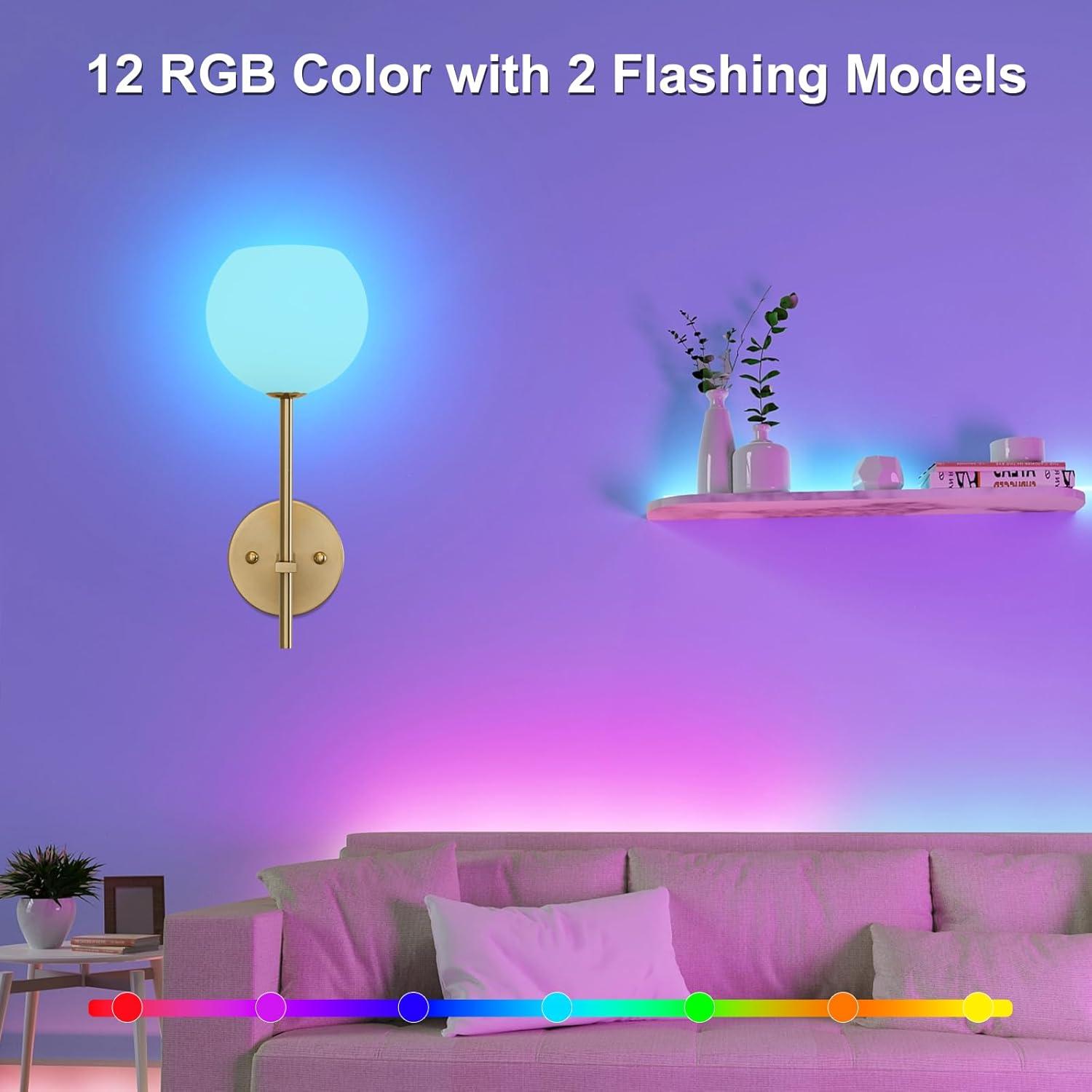 Juego de 2 Apliques de Pared Dorados Keep Shinning, 12 RGB