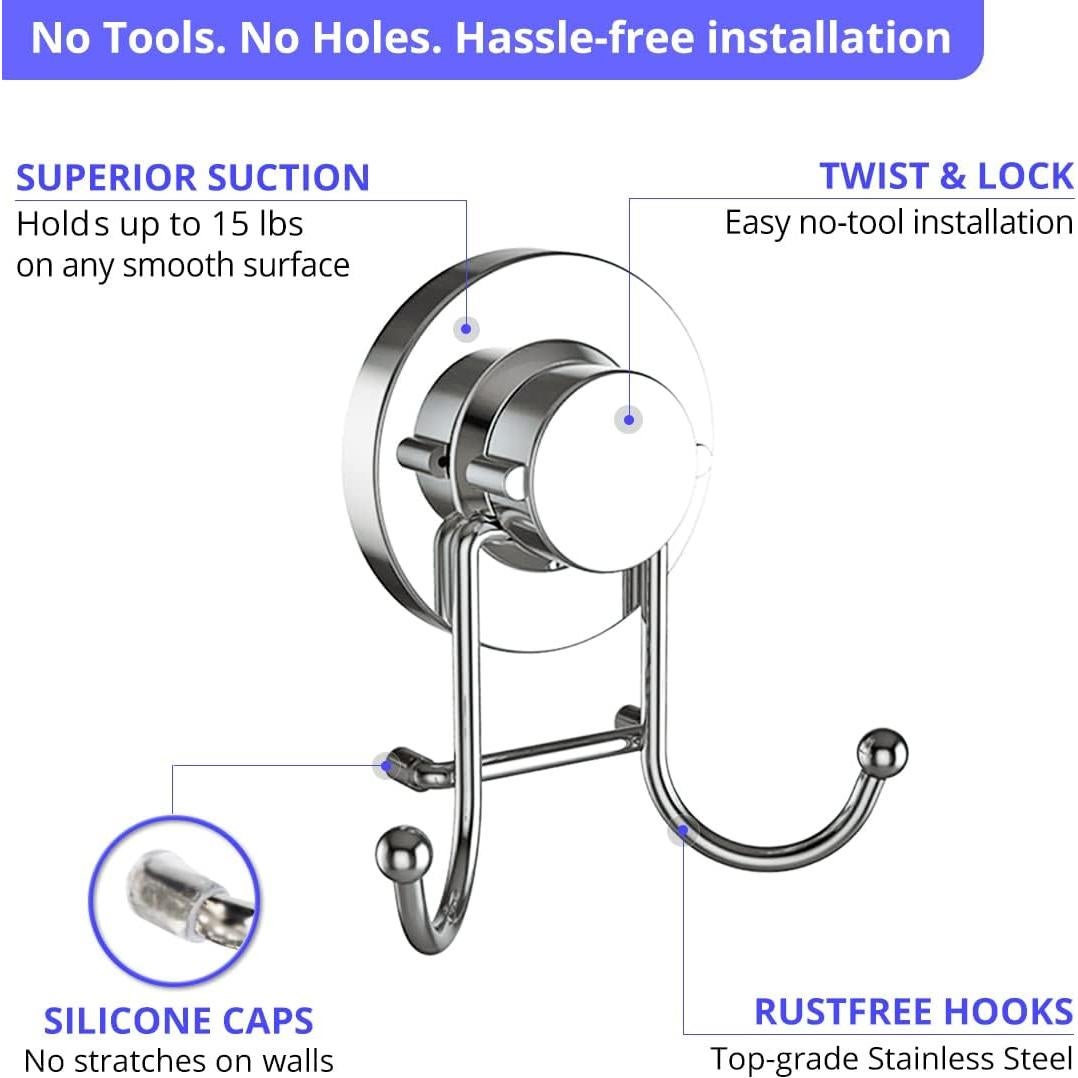 Ganchos de Ventosa HOME SO Cromado para Ducha y Cocina - 2 Unidades