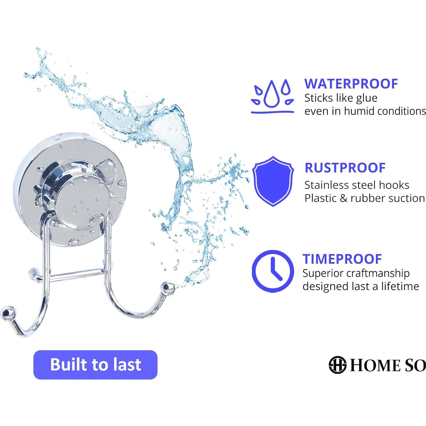 Ganchos de Ventosa HOME SO Cromado para Ducha y Cocina - 2 Unidades